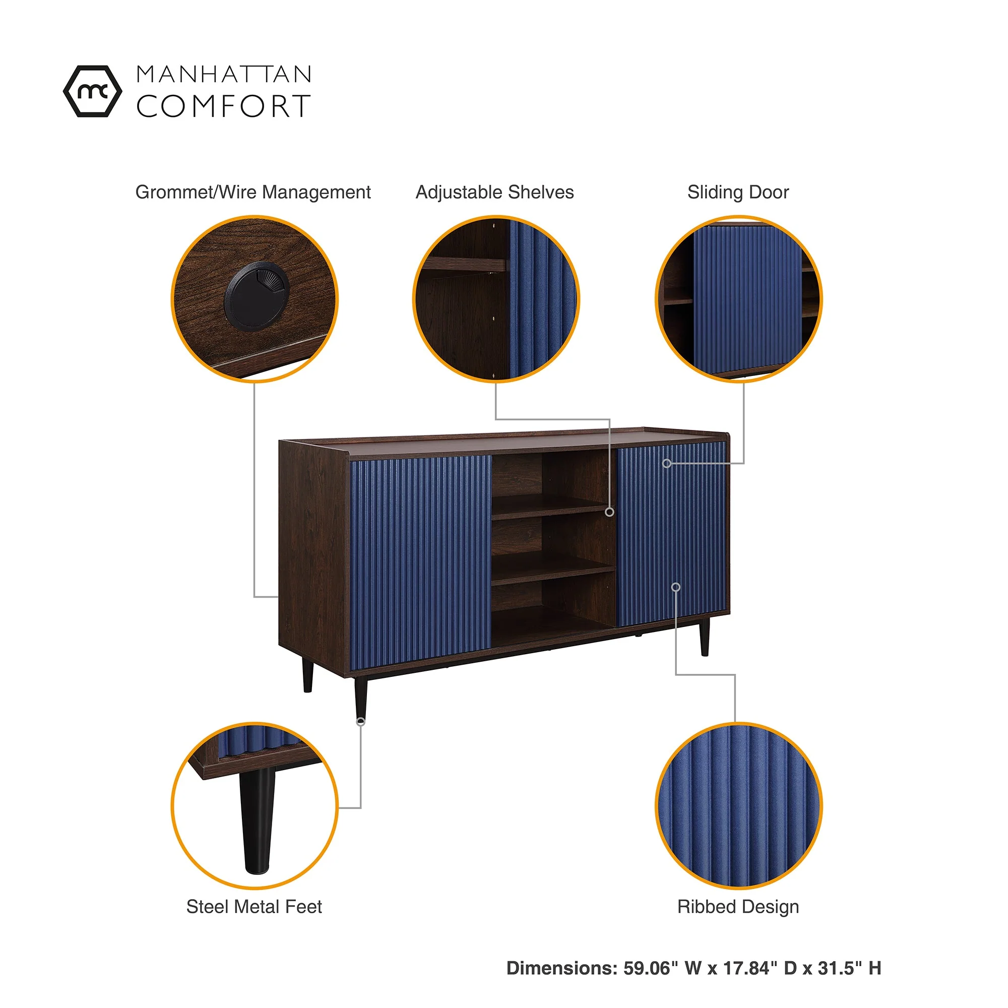 Duane 4 Piece Living Room Set in Dark Brown and Navy Blue - Image 8
