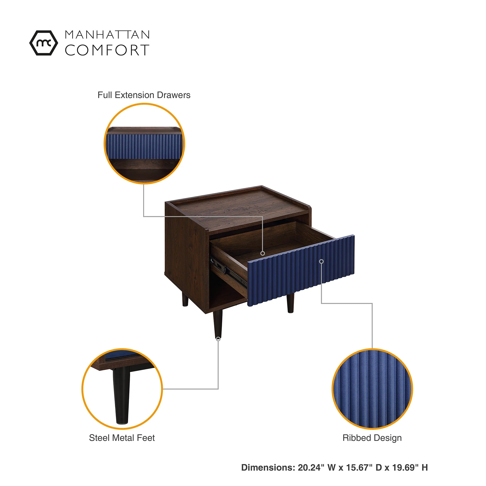 Duane Nightstand in Dark Brown and Navy Blue - Image 4