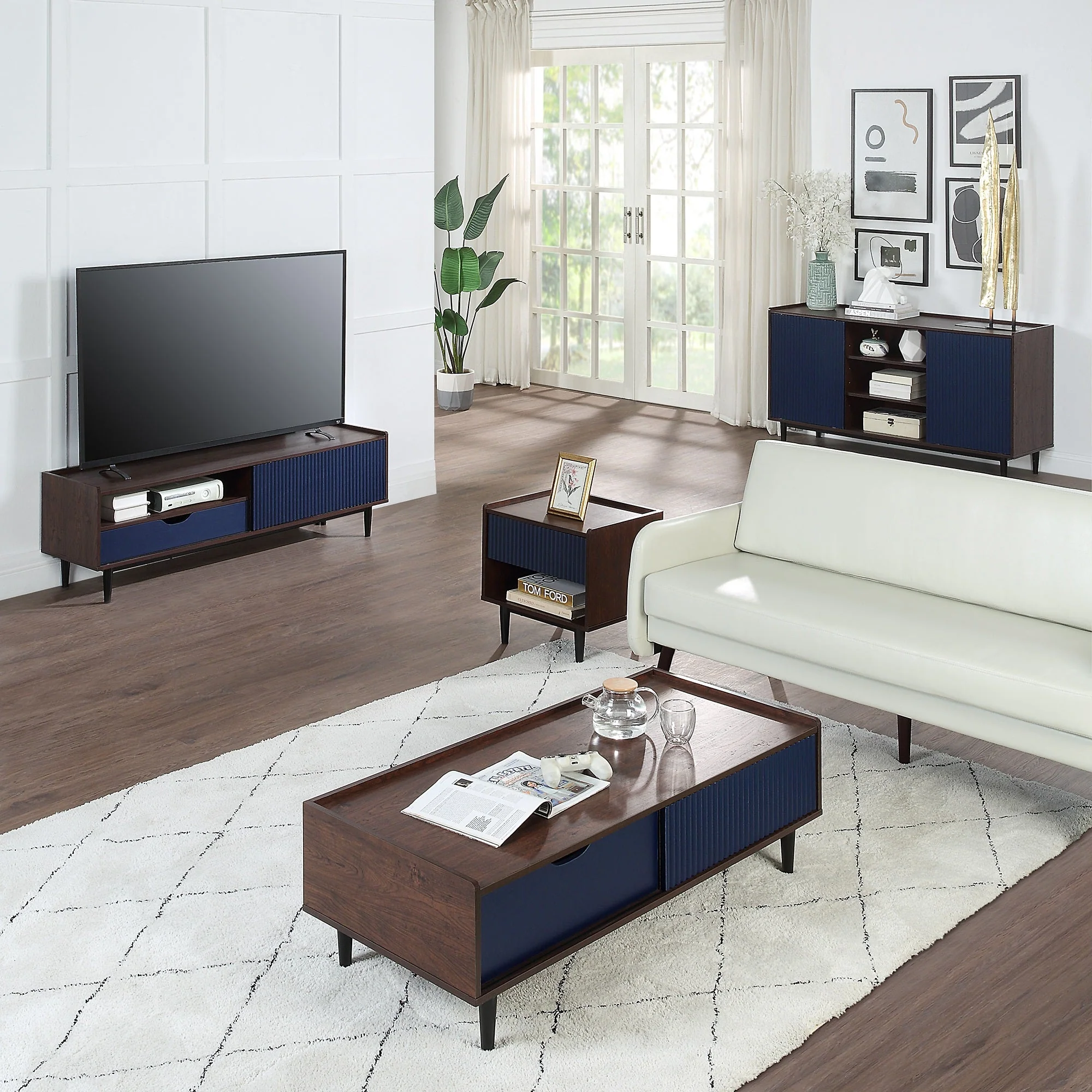 Duane TV Stand in Dark Brown and Navy Blue - Image 12