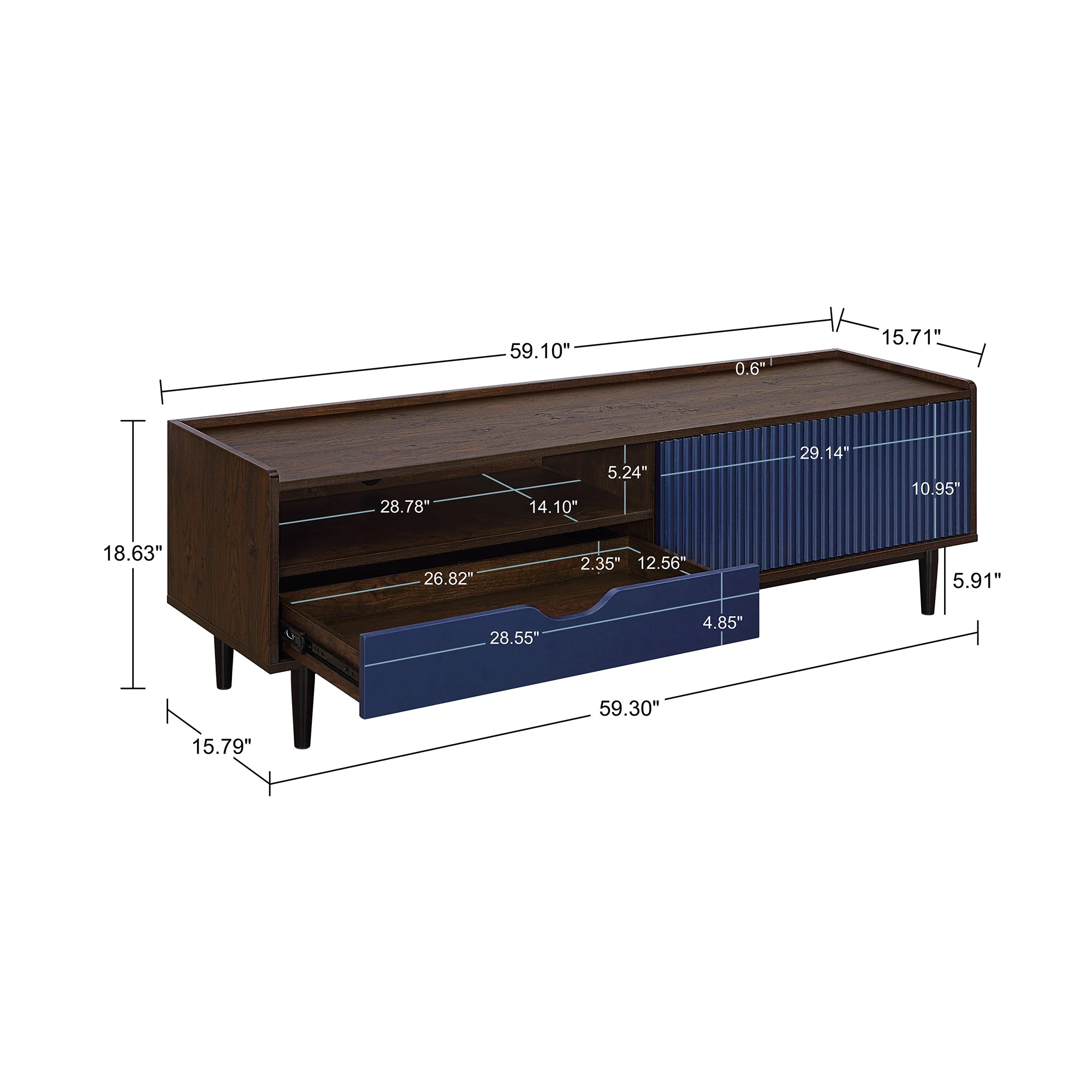 Duane TV Stand in Dark Brown and Navy Blue - Image 3