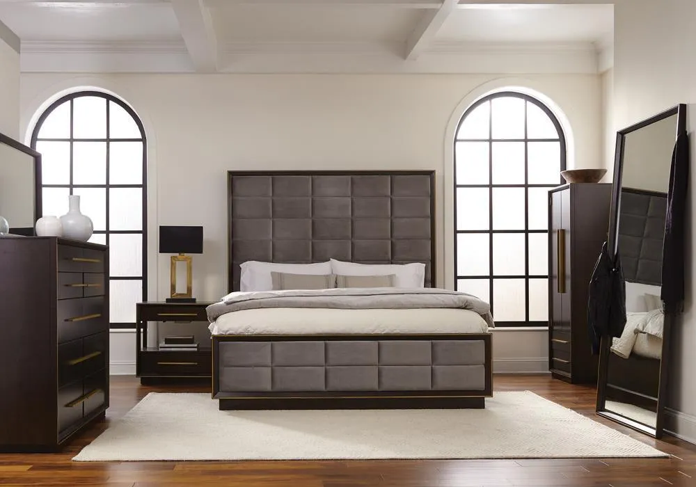 Durango Gray and Smoked Peppercorn Upholstered Eastern King Bed - Image 4