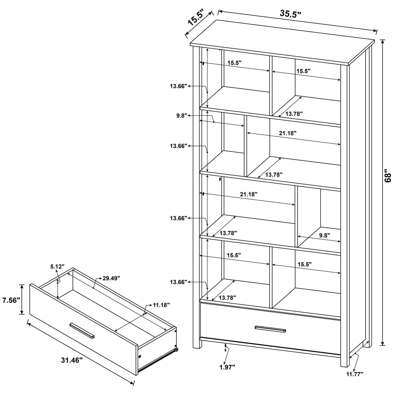 Dylan Rectangular 8-Shelf Bookcase - Image 9