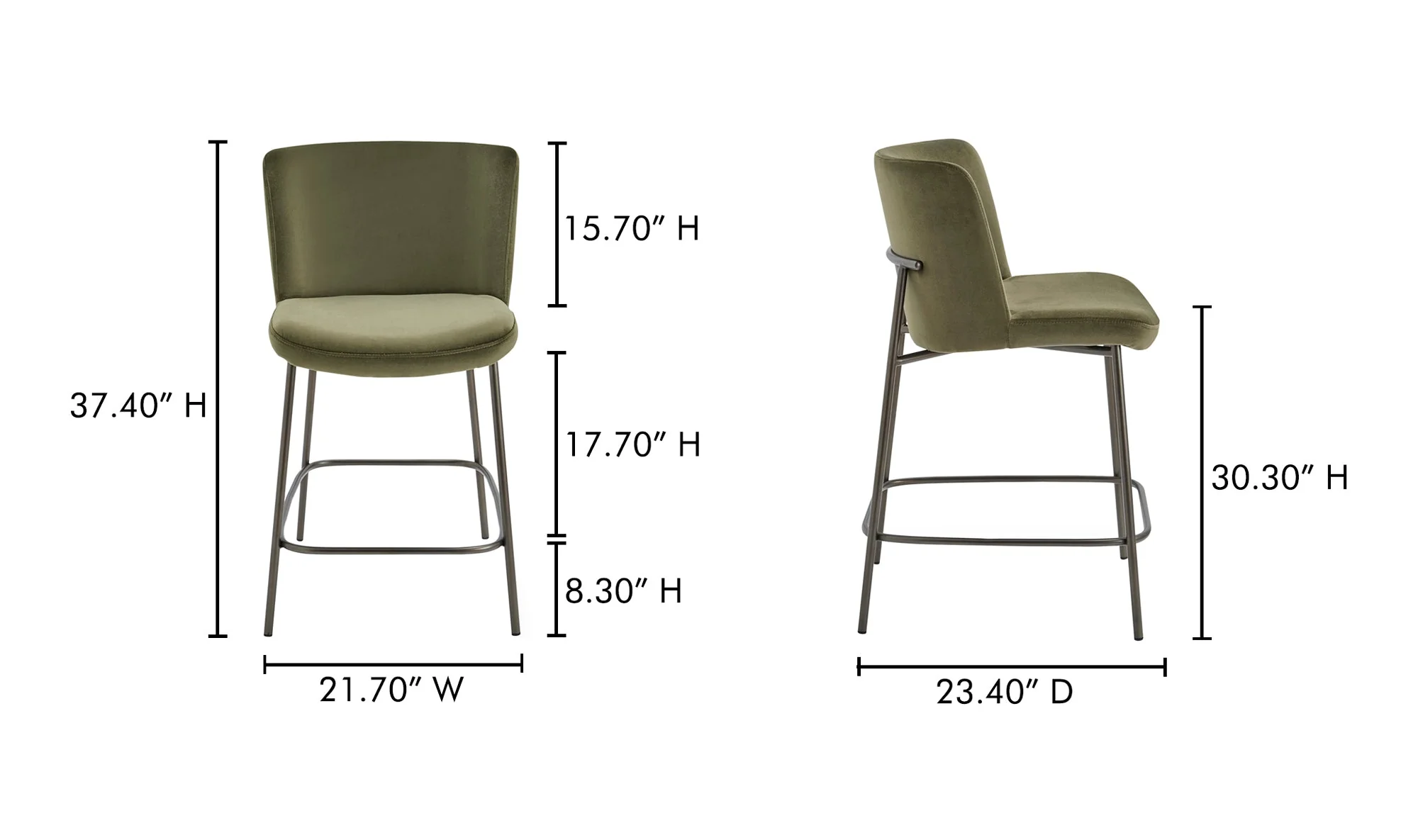 Early Counter Stool Faux Green Mohair - Image 9