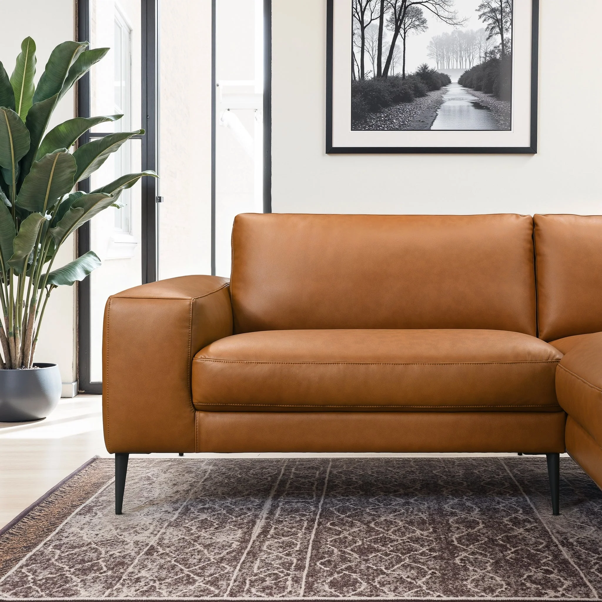 Easley Mid Century Modern Vegan Leather Wide-Arm Sofa - Image 3