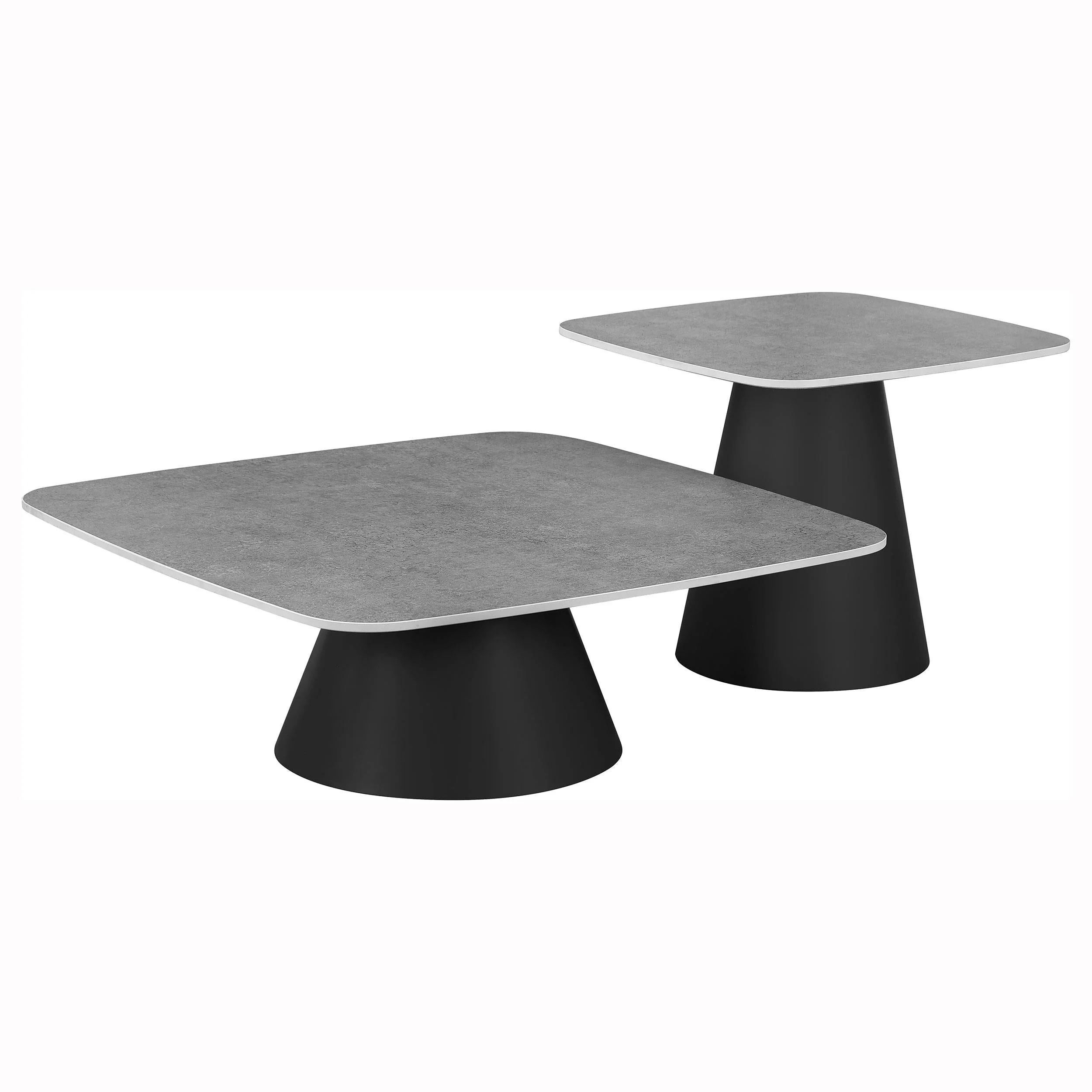 Eason Concrete and Black 2-Piece Cocktail Coffee Table Set