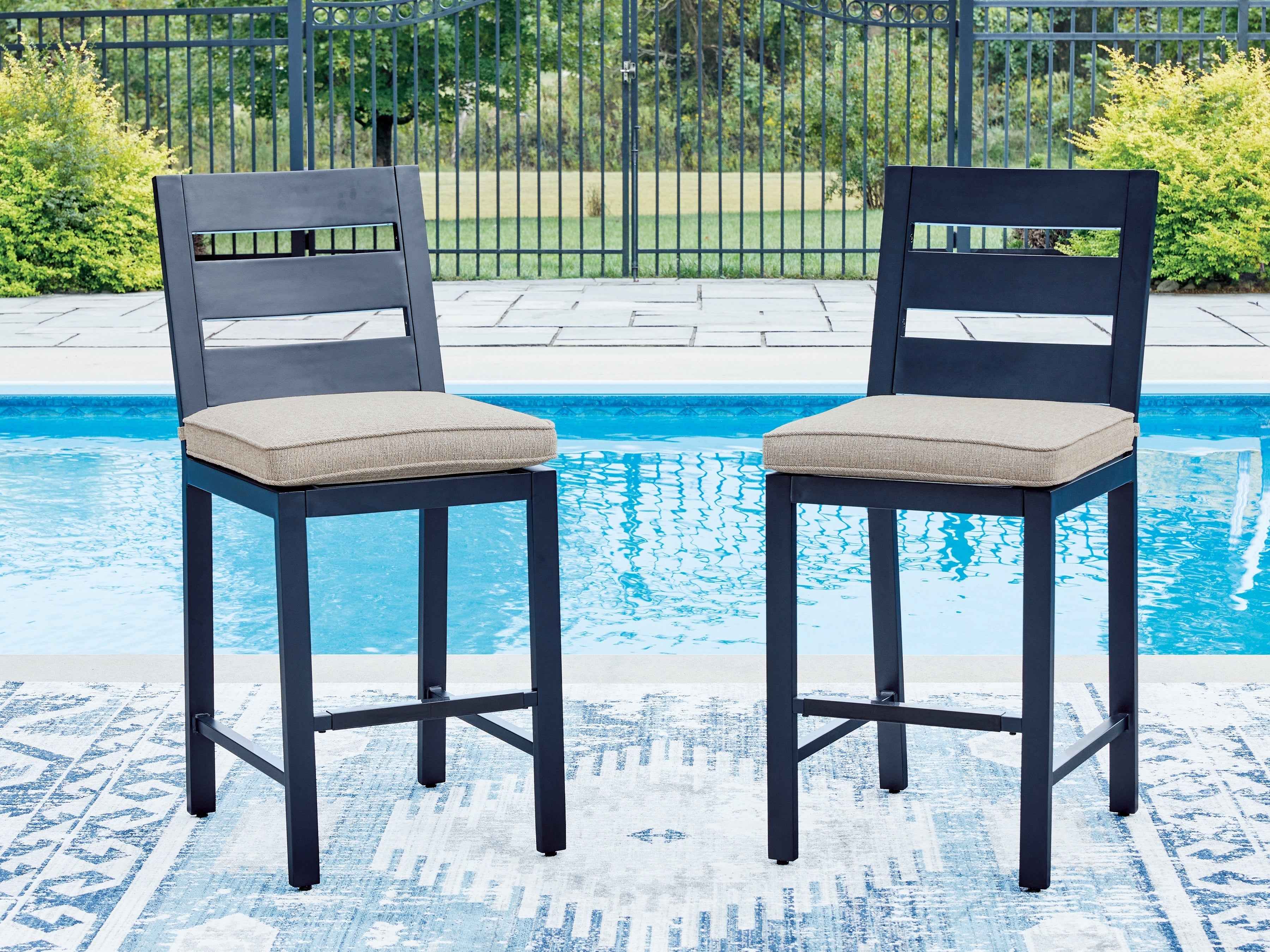 East Beach Blue Outdoor Counter Height Bar Stool (Set of 2)