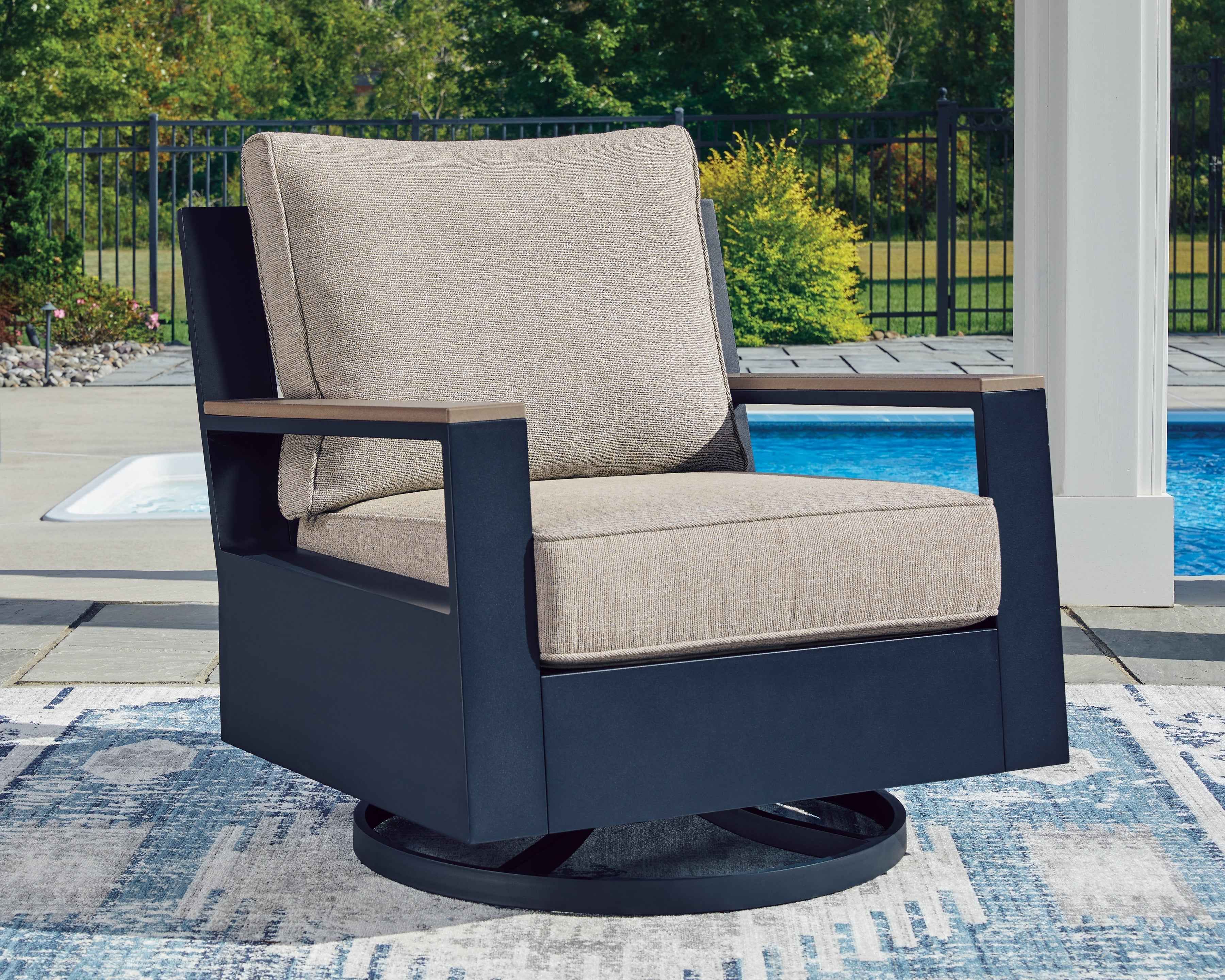 East Beach Navy Blue/Driftwood Outdoor Sofa with 2 Swivel Glider Chairs - Image 8
