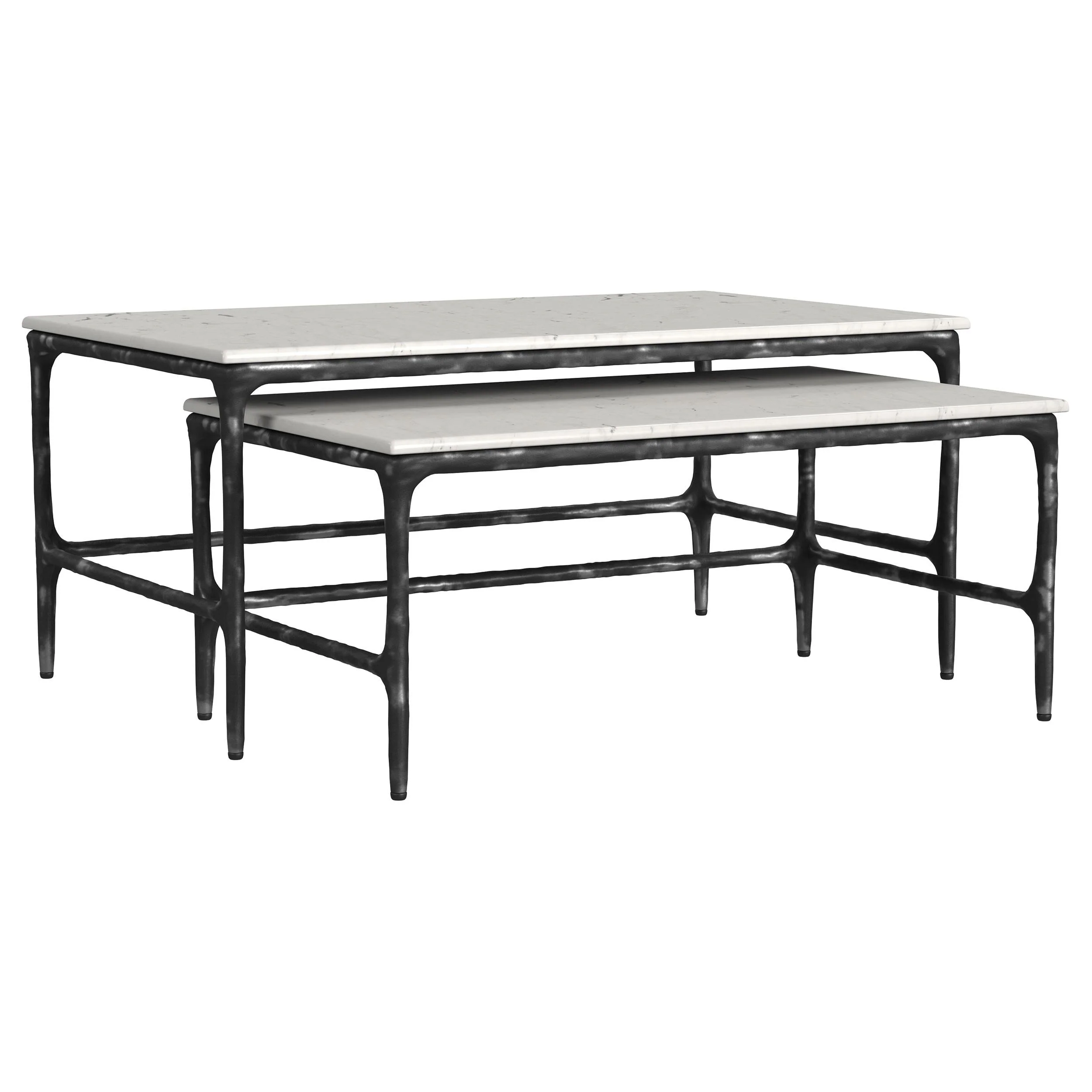 Ebby White 2-Piece Genuine Marble Top Nesting Coffee Tables - Image 2