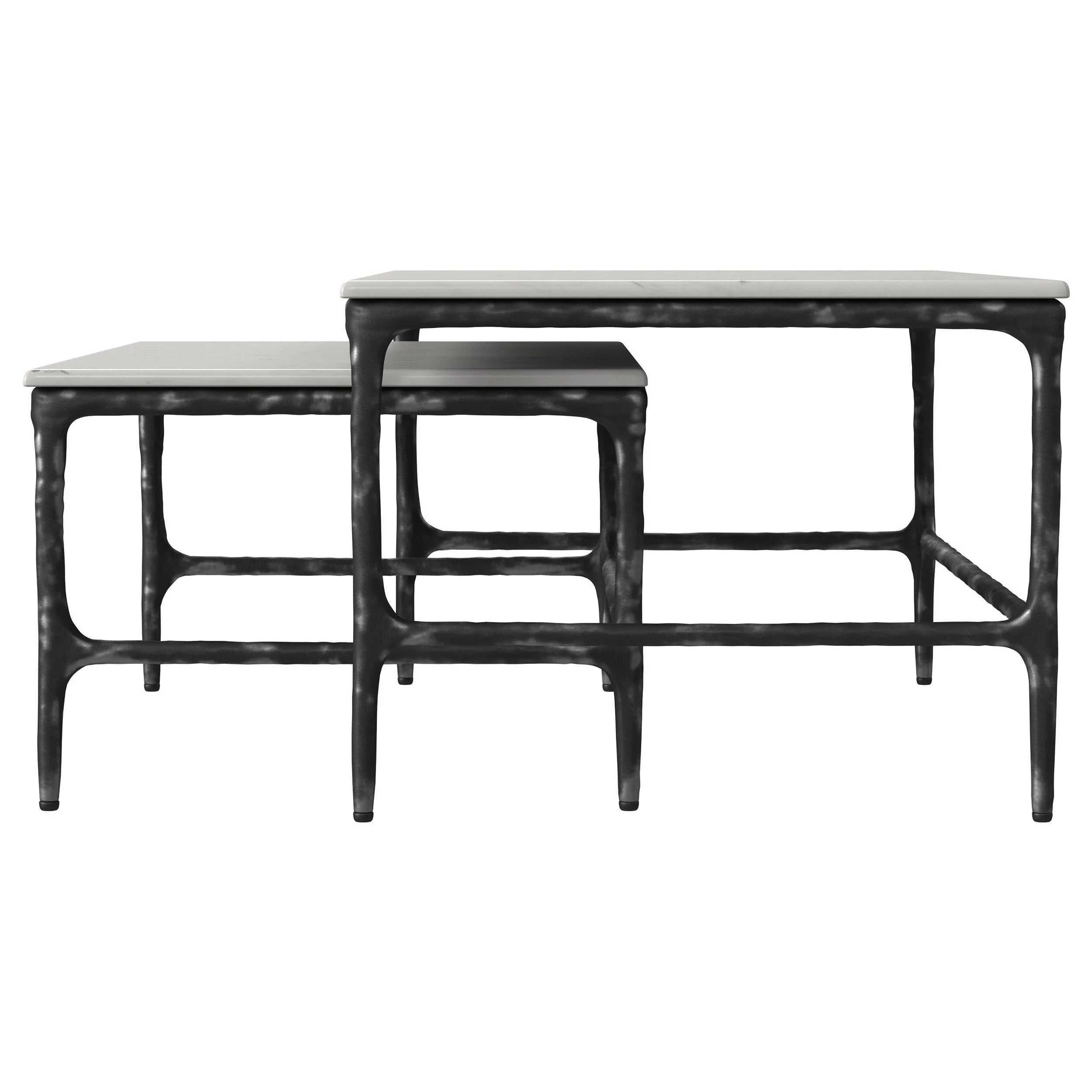 Ebby White 2-Piece Genuine Marble Top Nesting Coffee Tables - Image 5