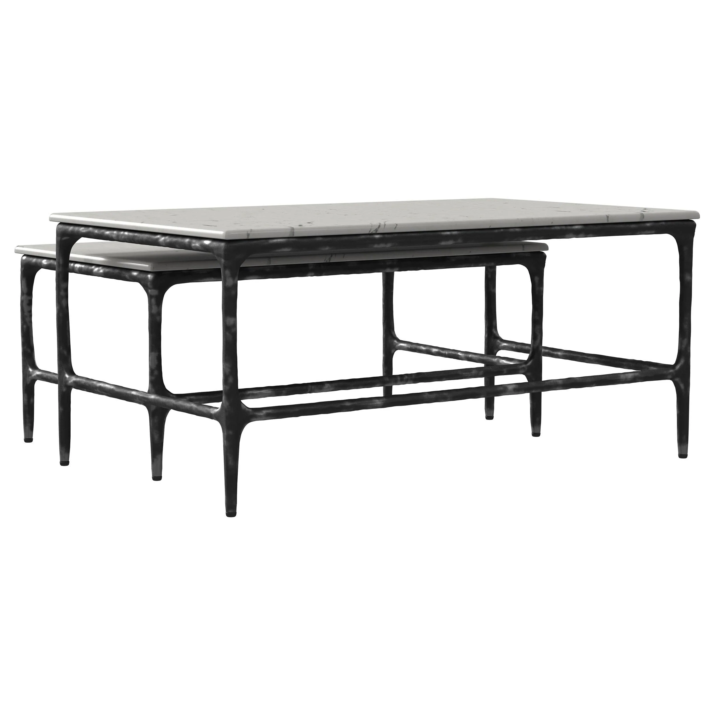 Ebby White 2-Piece Genuine Marble Top Nesting Coffee Tables - Image 6