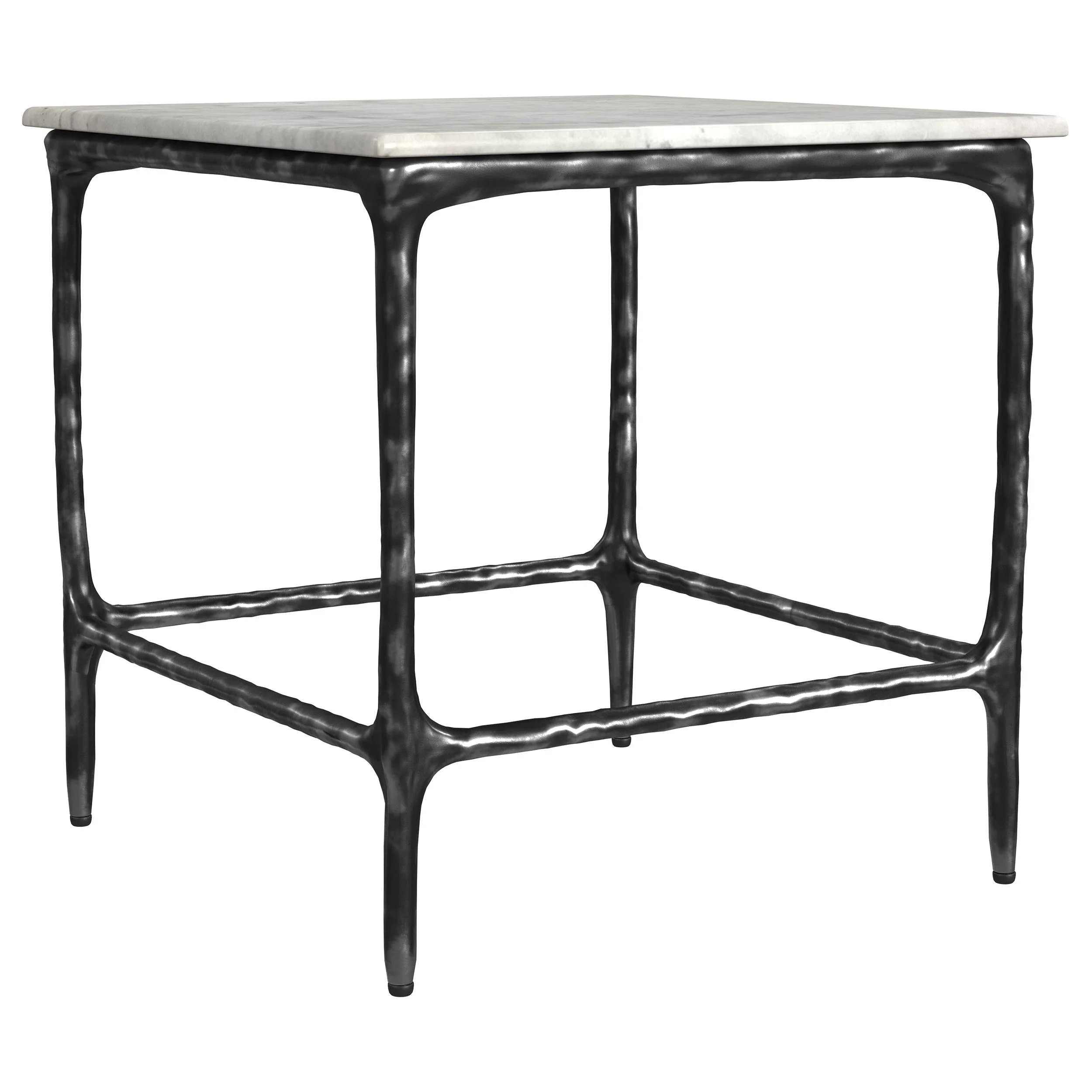 Ebby White Square Genuine Marble Top Metal End Table - Image 2
