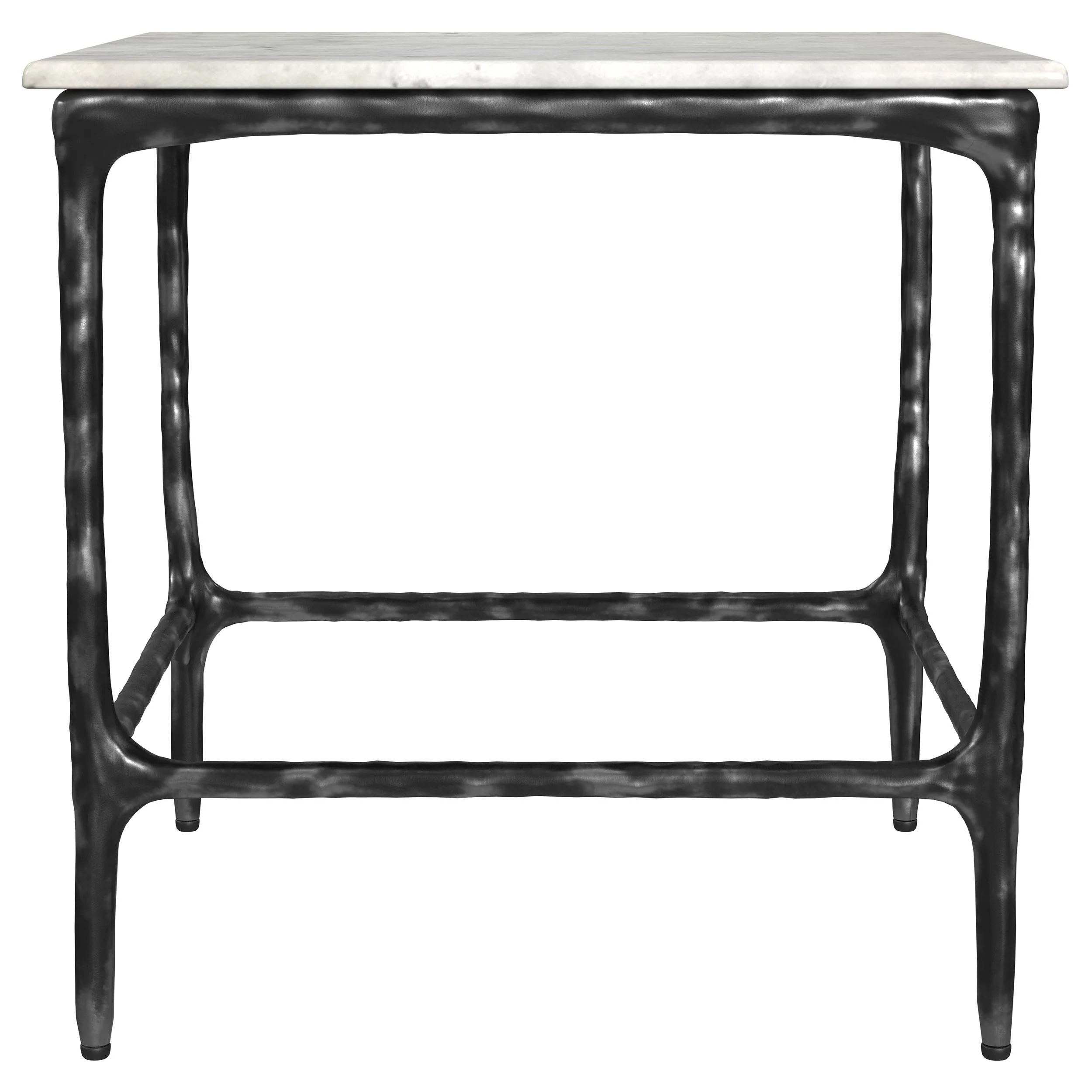 Ebby White Square Genuine Marble Top Metal End Table - Image 3