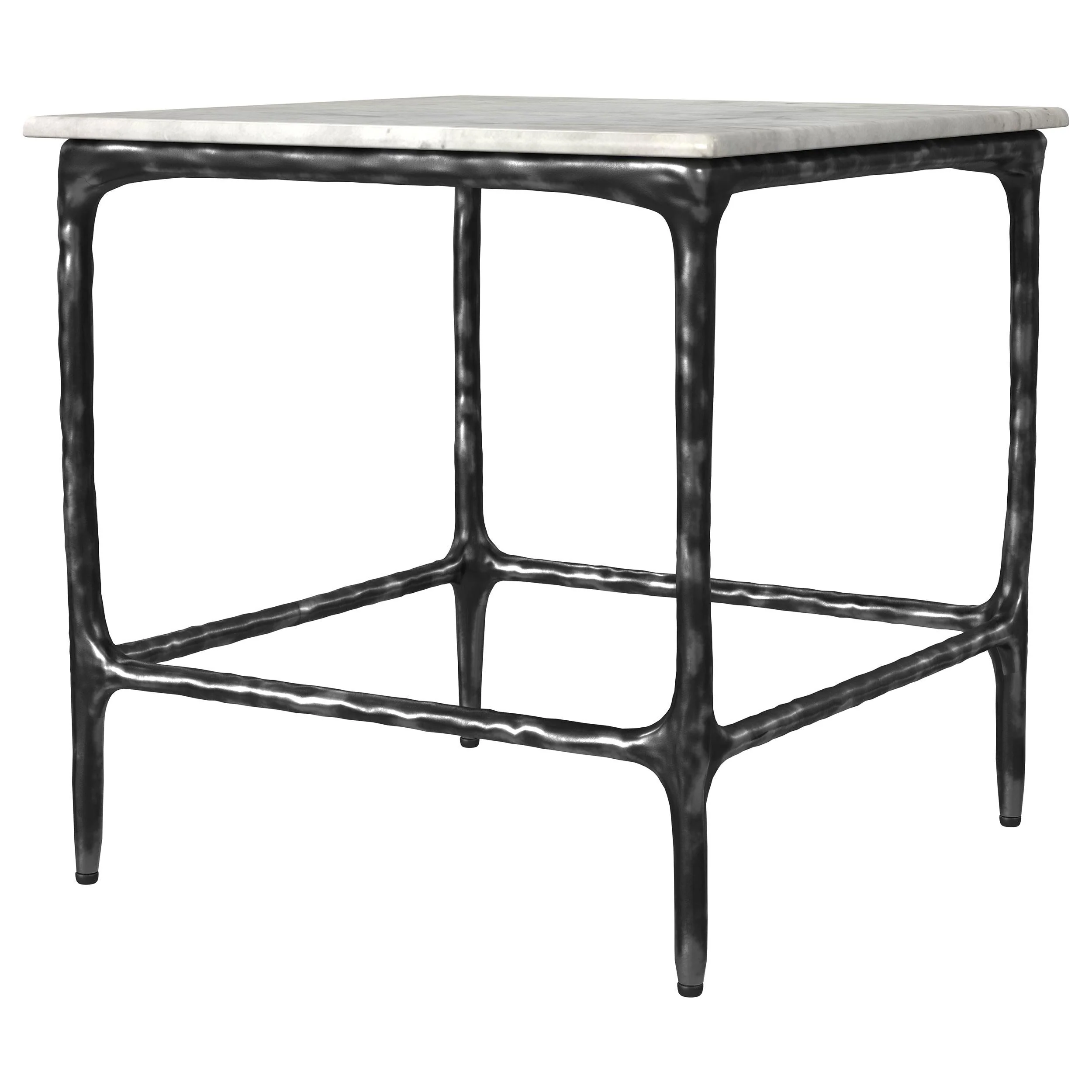 Ebby White Square Genuine Marble Top Metal End Table - Image 4