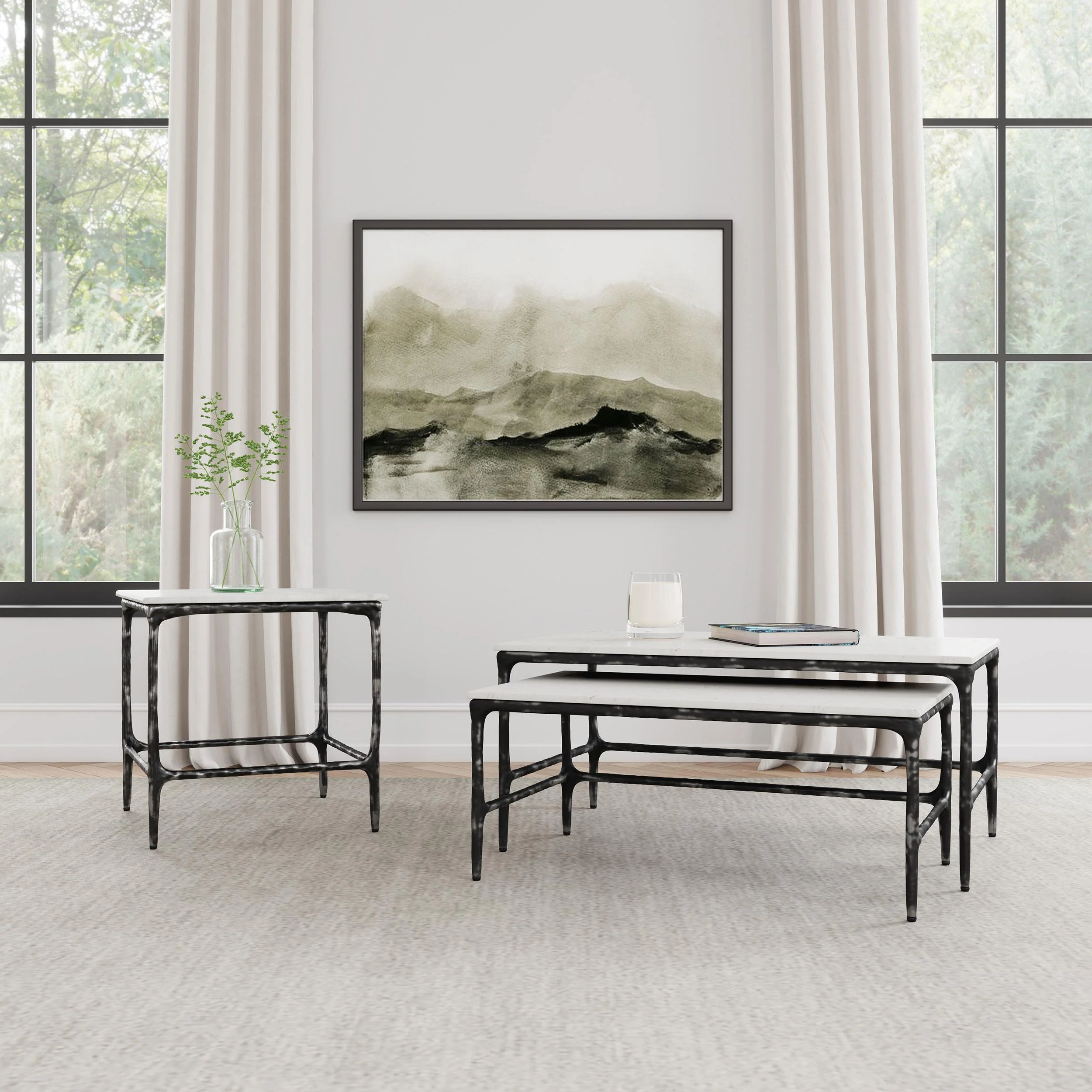Ebby White Square Genuine Marble Top Metal End Table - Image 7