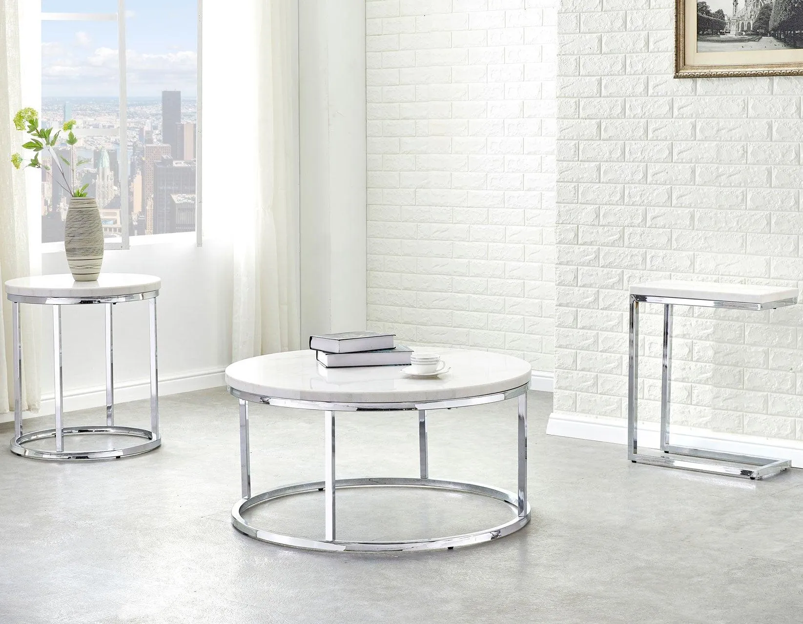 Echo White Marble Top Round End Table - Image 2