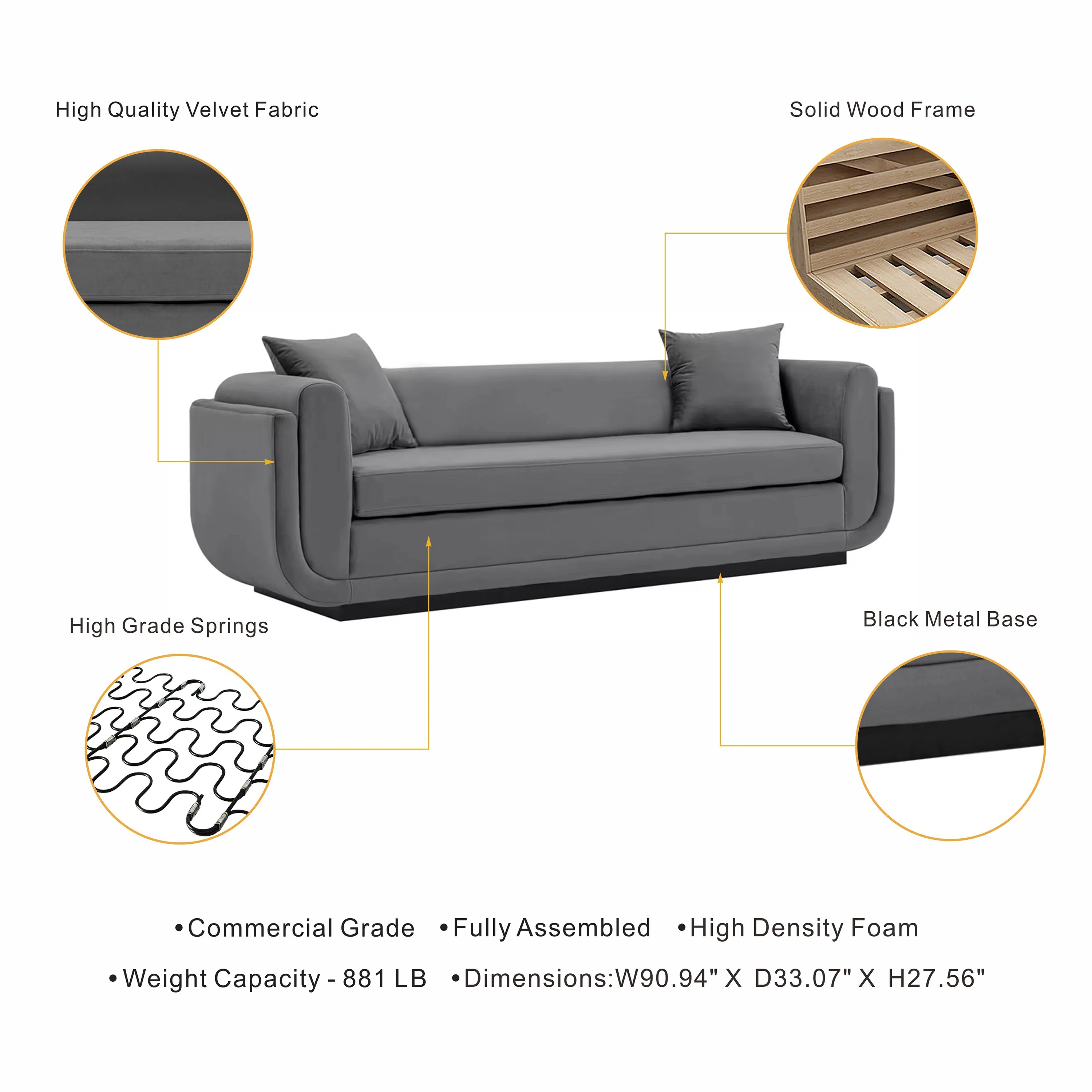 Edmonda Sofa in Dark Grey - Image 4
