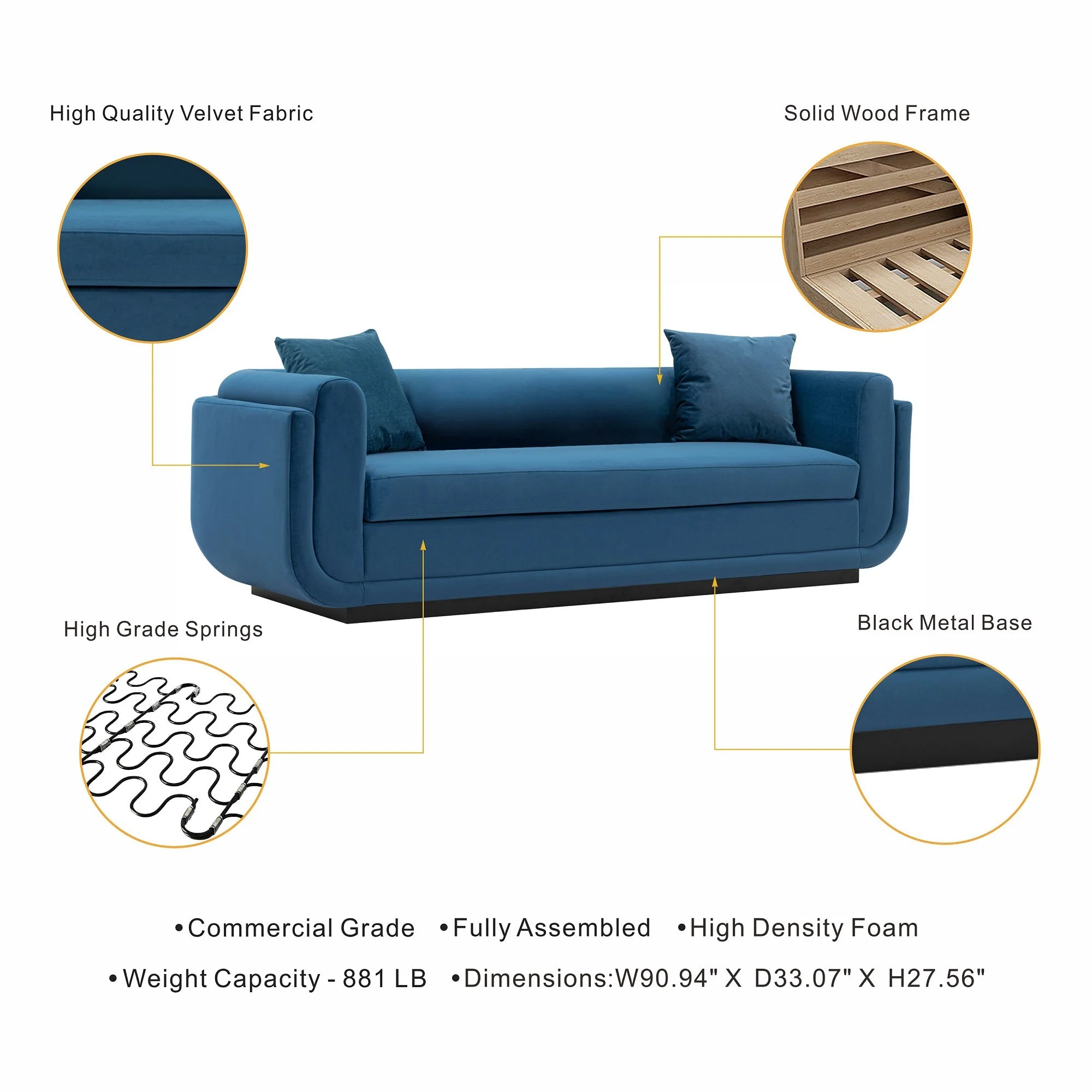 Edmonda Sofa in Sapphire Blue - Image 4