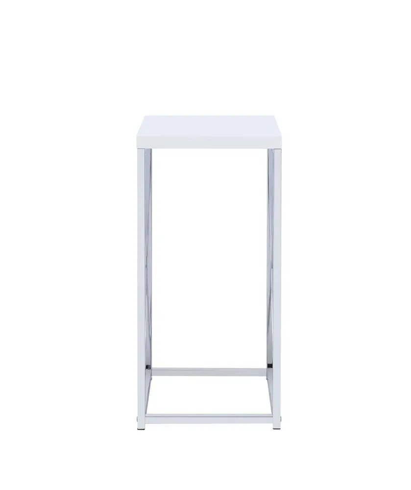 Edmund Glossy White/Chrome Accent Table with X-cross - Image 3