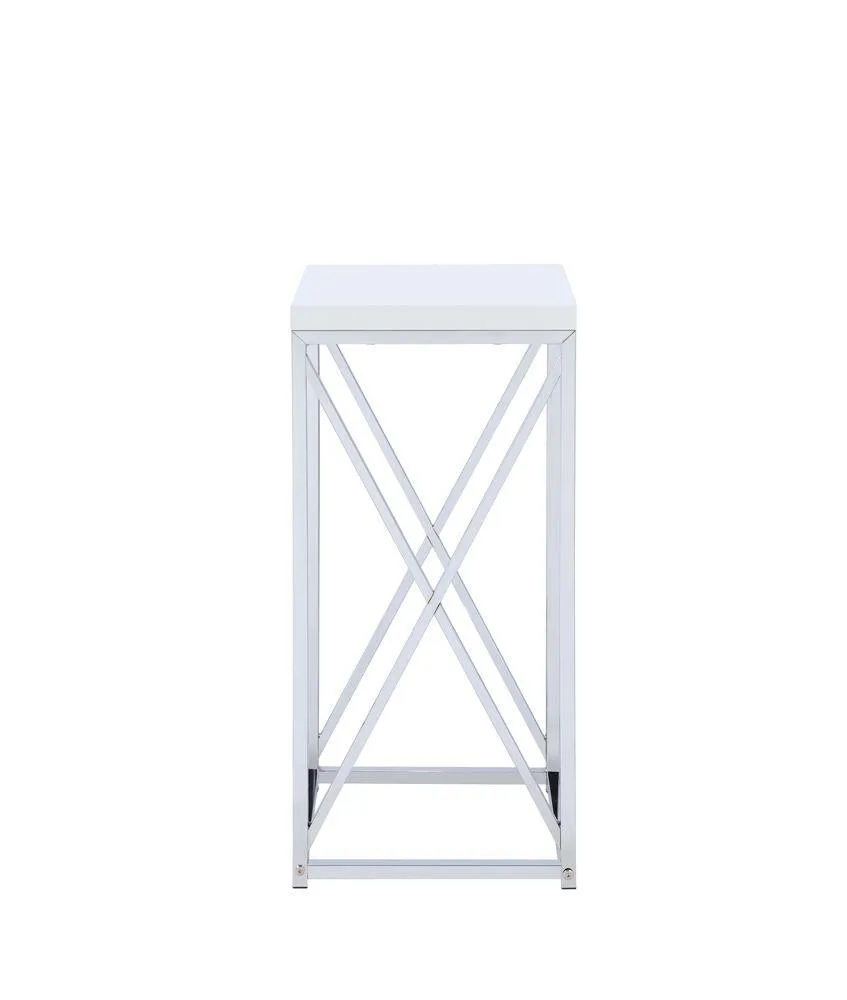 Edmund Glossy White/Chrome Accent Table with X-cross - Image 4