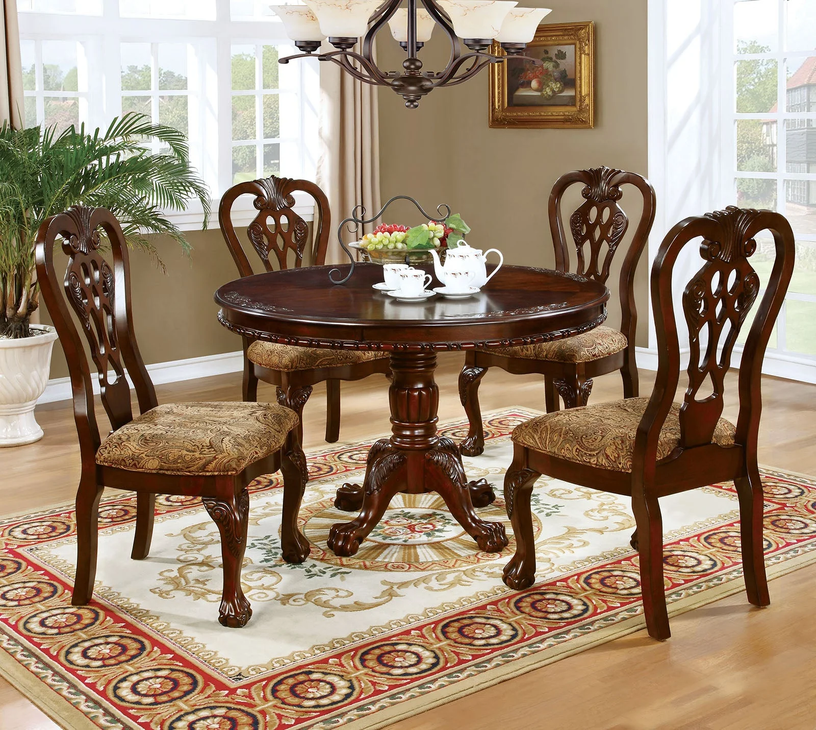 Elana Brown Cherry 5 Pc Round Dining Table Set