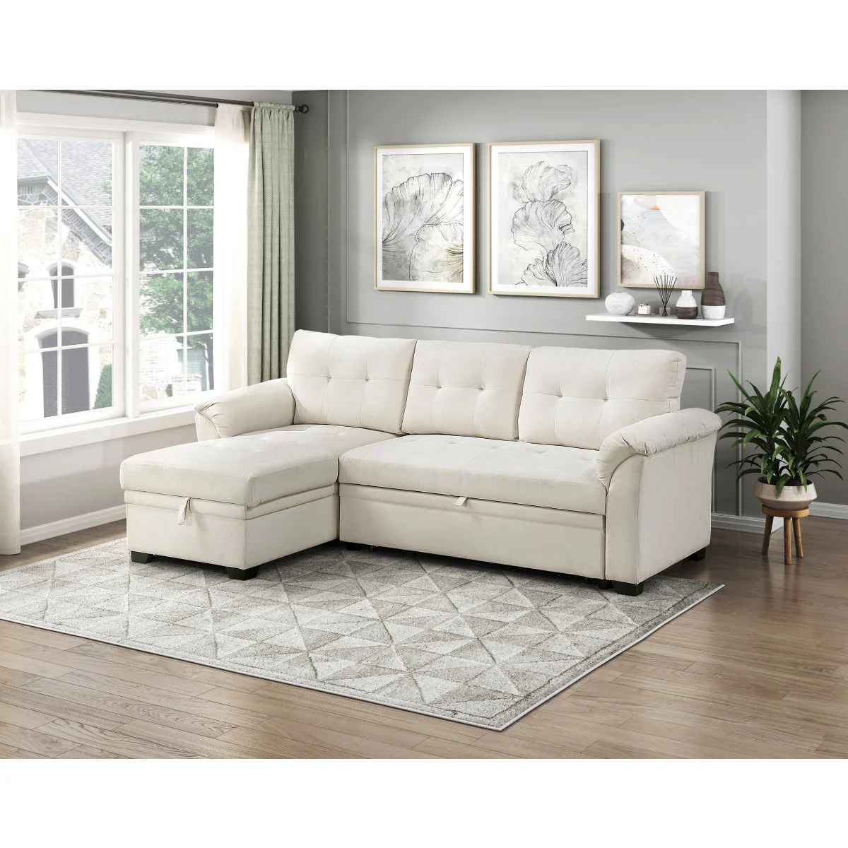 Elara Beige 2-Piece Reversible Sectional with Hidden Storage and Pull-out Bed - Image 17