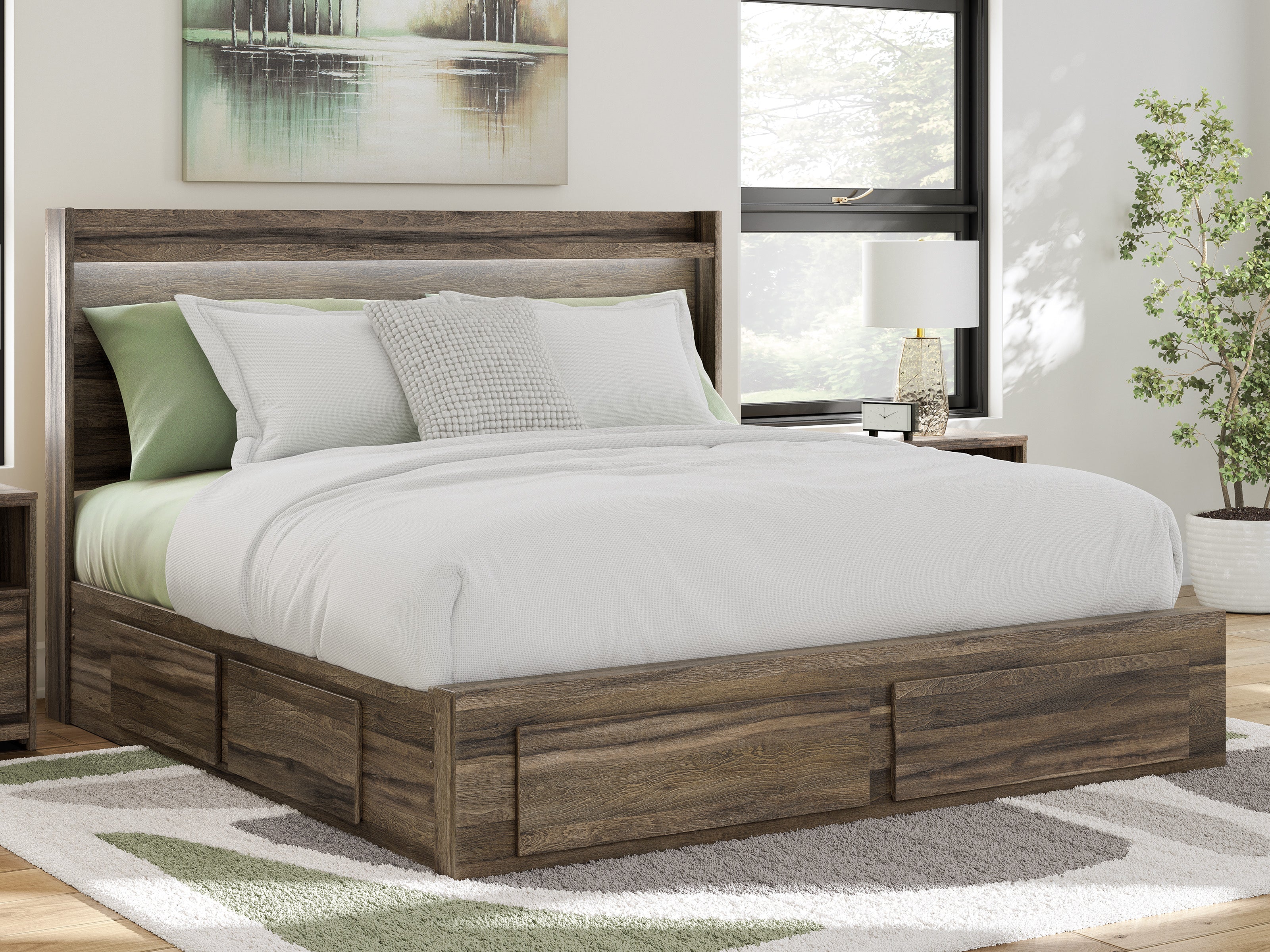 Elbrim Brown LED Storage Panel Bedroom Set with 6 Drawers - Image 2
