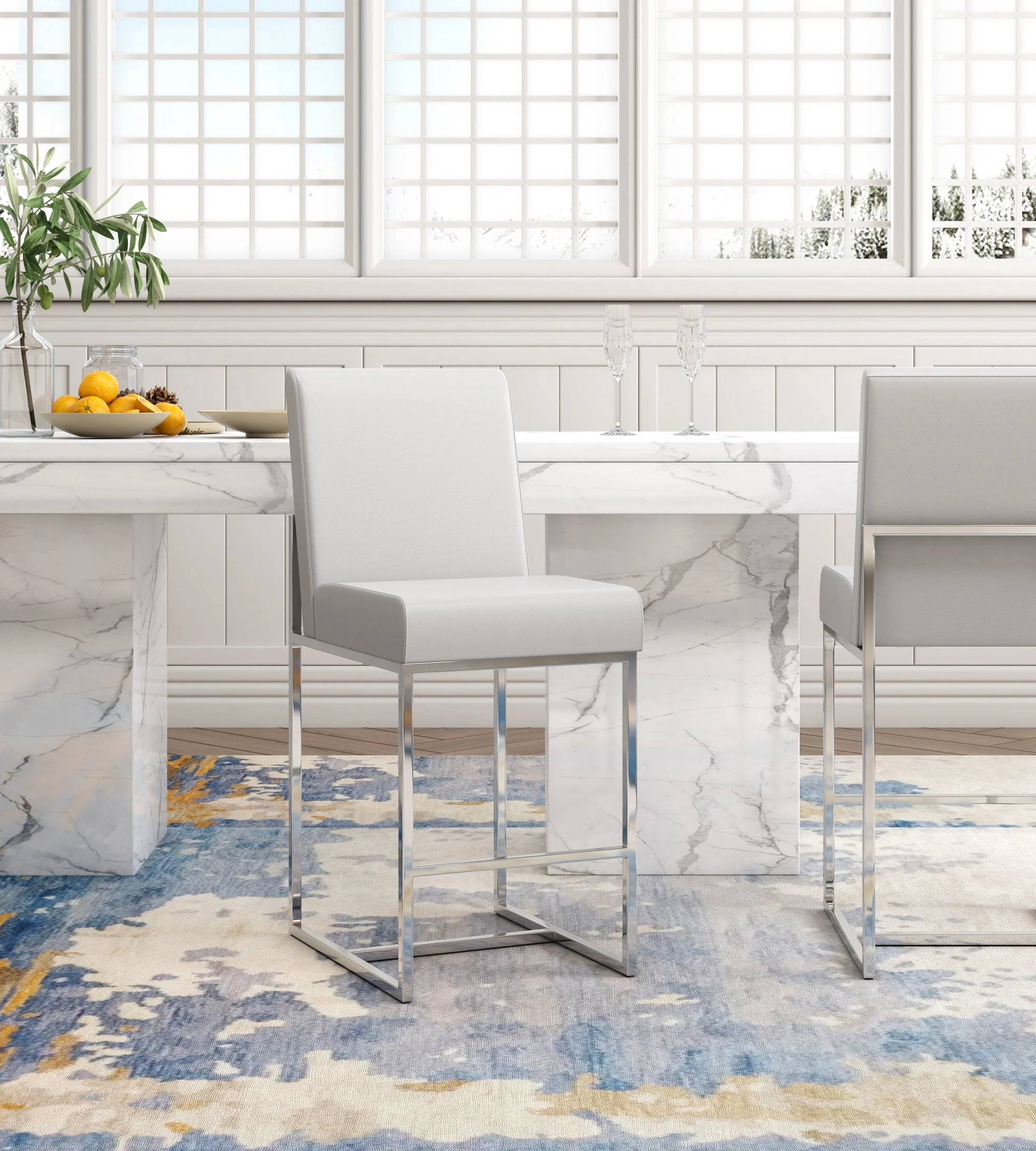 Element 29" Faux Leather Bar Stool in Pearl White and Polished Chrome - Image 2