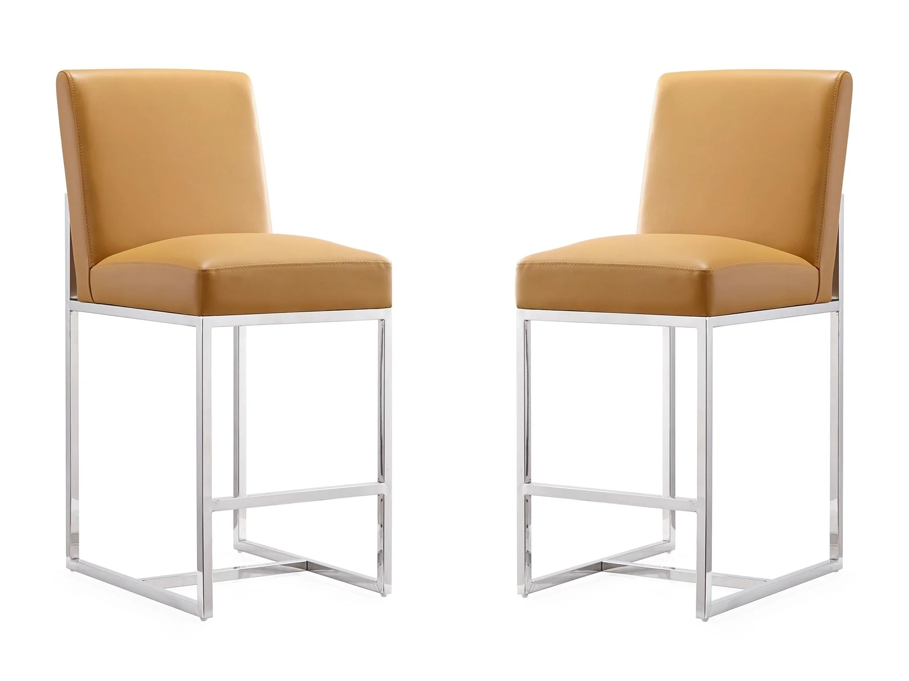 Element Faux Leather Counter Stool in Camel and Polished Chrome (set of 2)