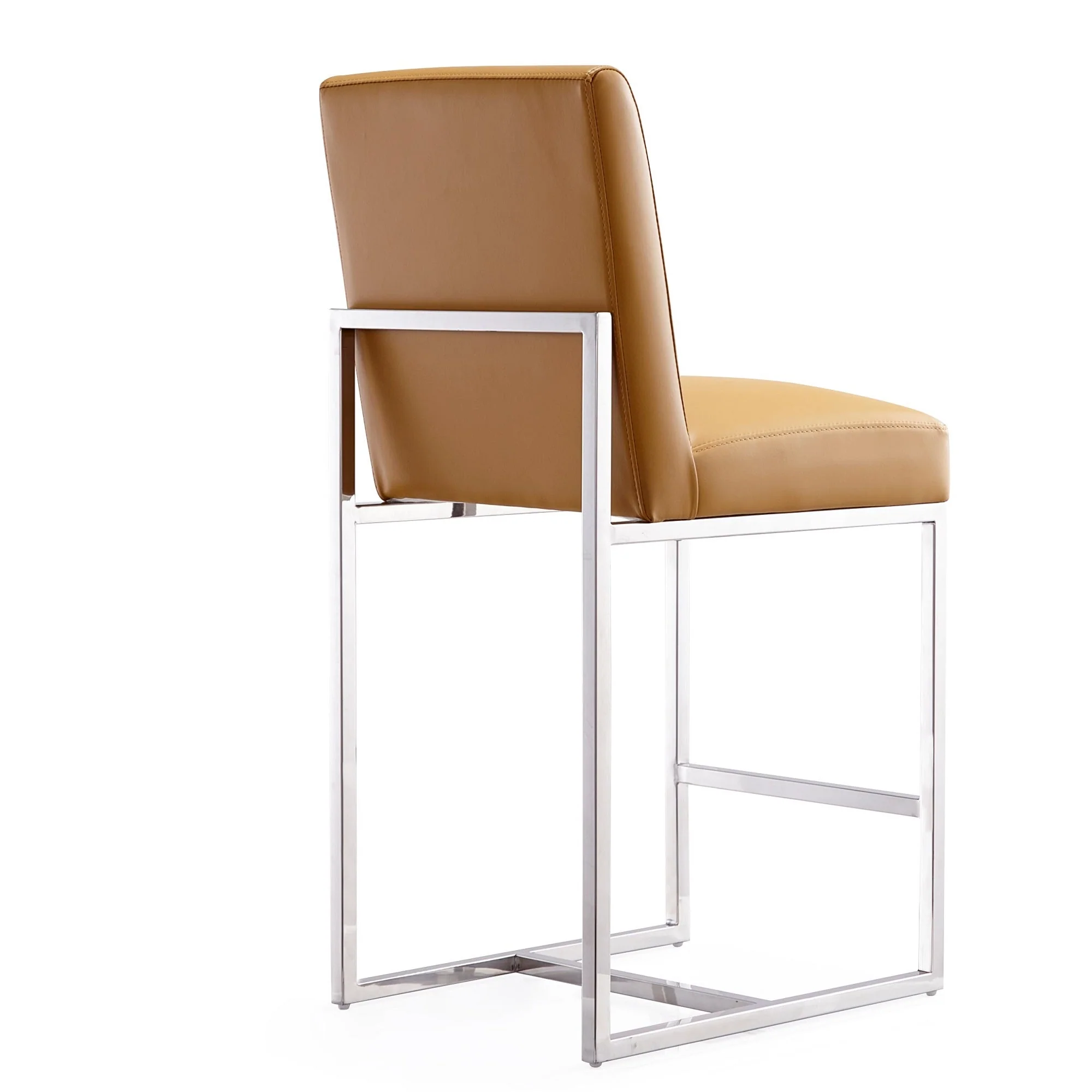 Element Faux Leather Counter Stool in Camel and Polished Chrome (set of 2) - Image 6