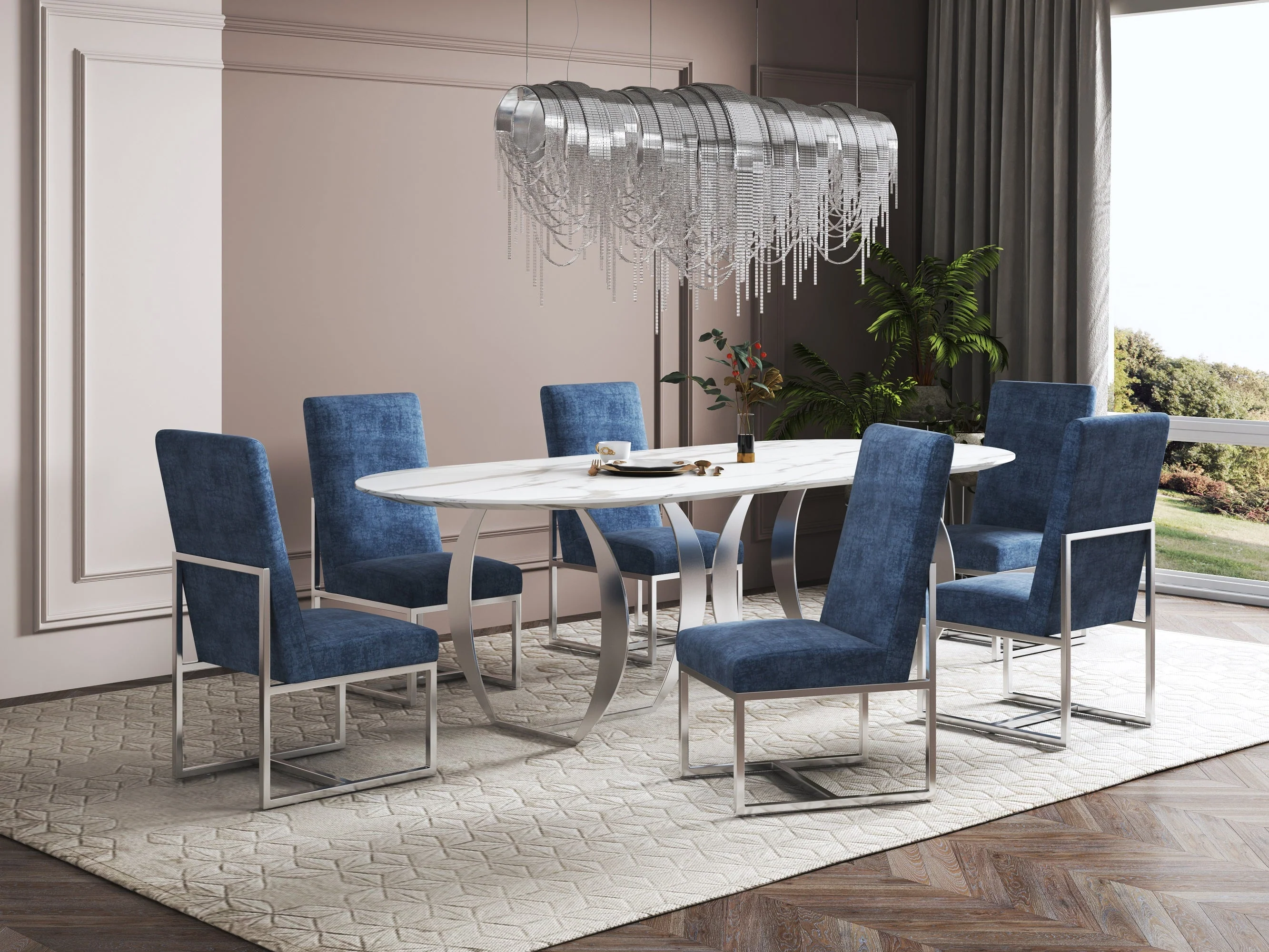 Element Velvet Dining Chair in Blue (set of 2) - Image 2