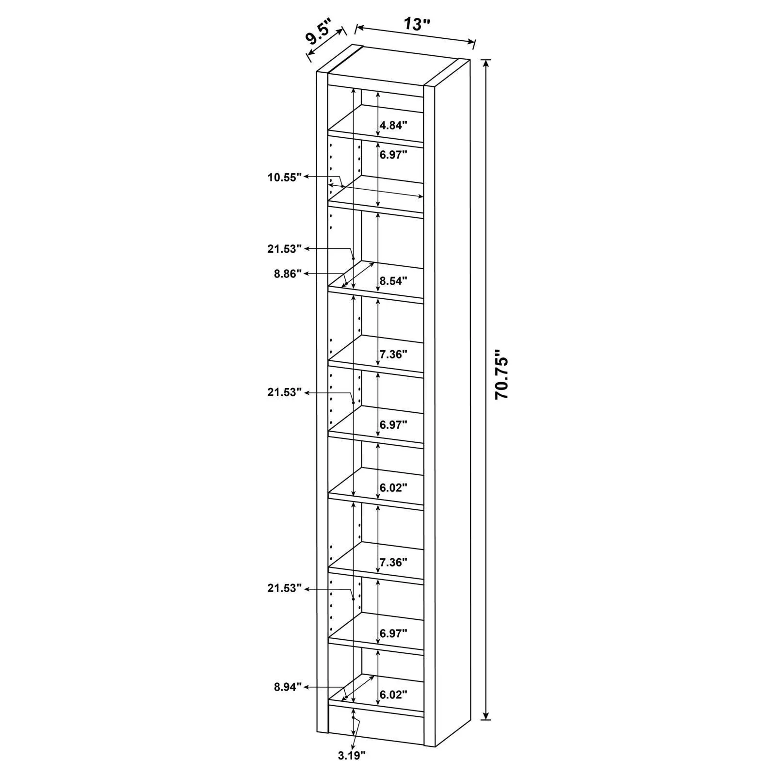 Eliam Cappuccino Rectangular Bookcase with 2 Fixed Shelves - Image 6