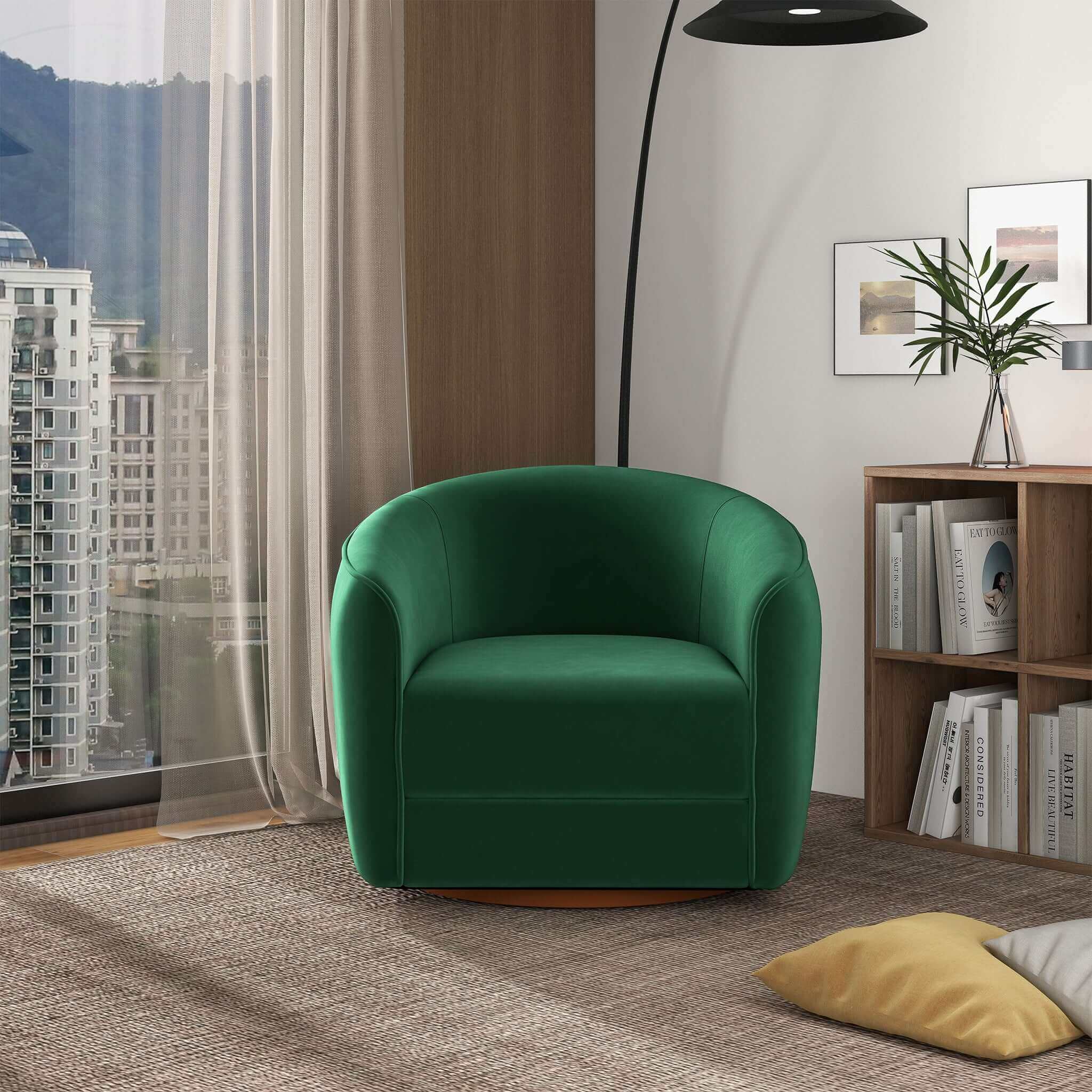 Elise Mid Century Modern Dark Green Velvet Swivel Chair - Image 8