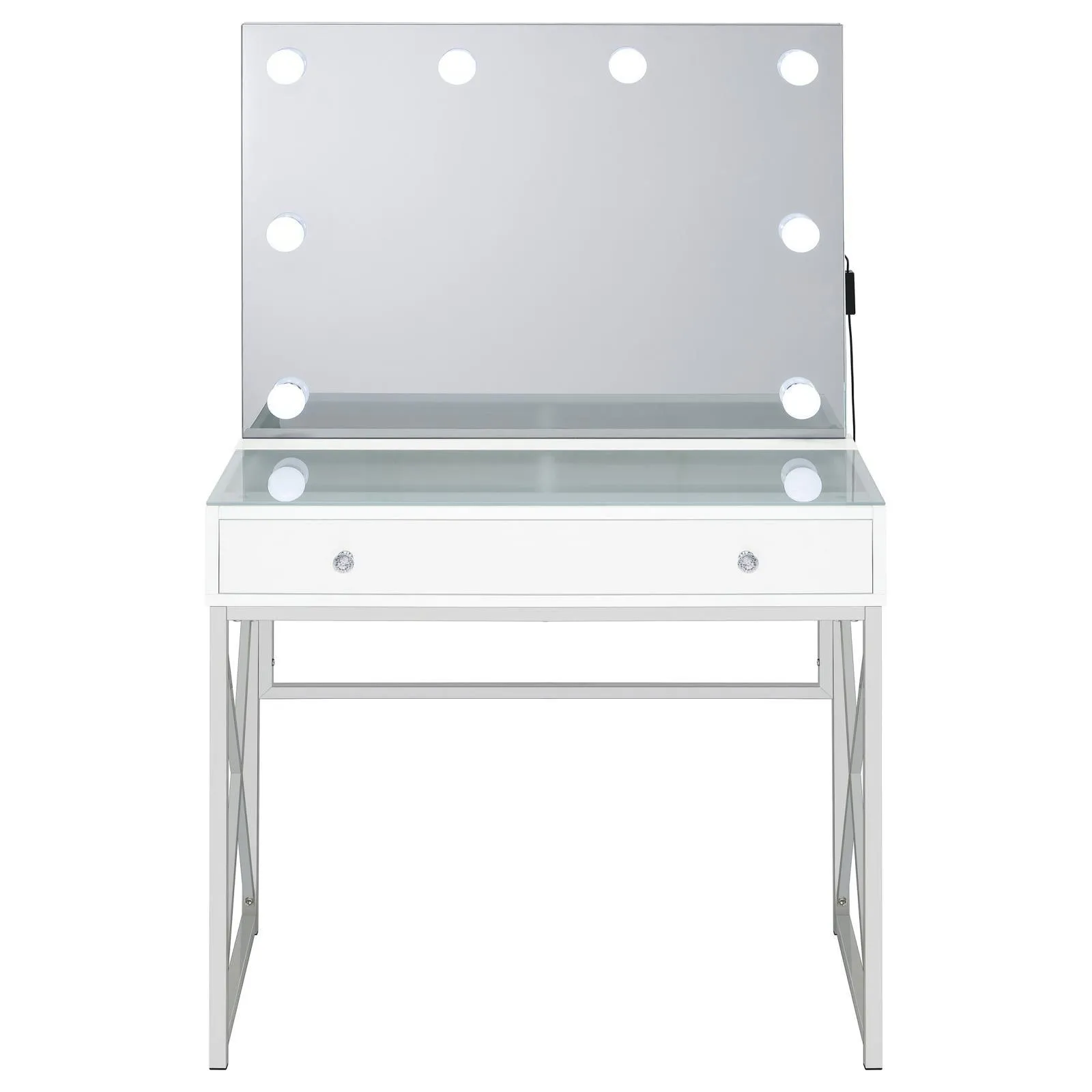 Eliza White and Chrome 2-piece Vanity Set with Hollywood Lighting - Image 8