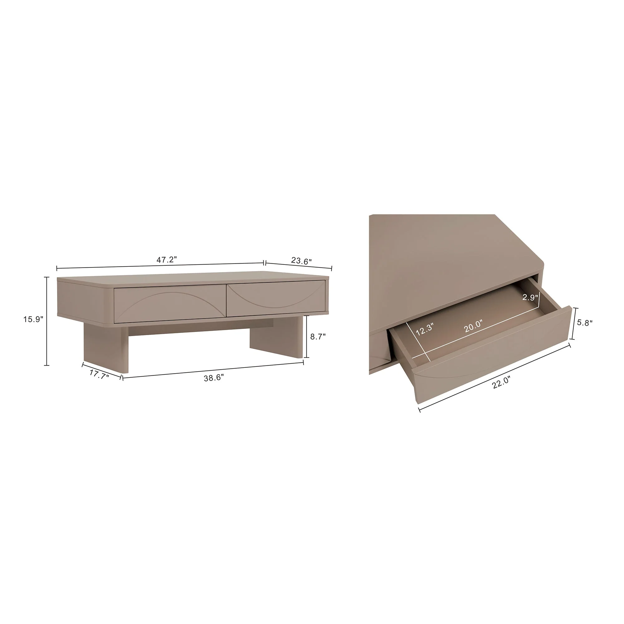 Ella 47.2" Coffee Table in Mocha - Image 3