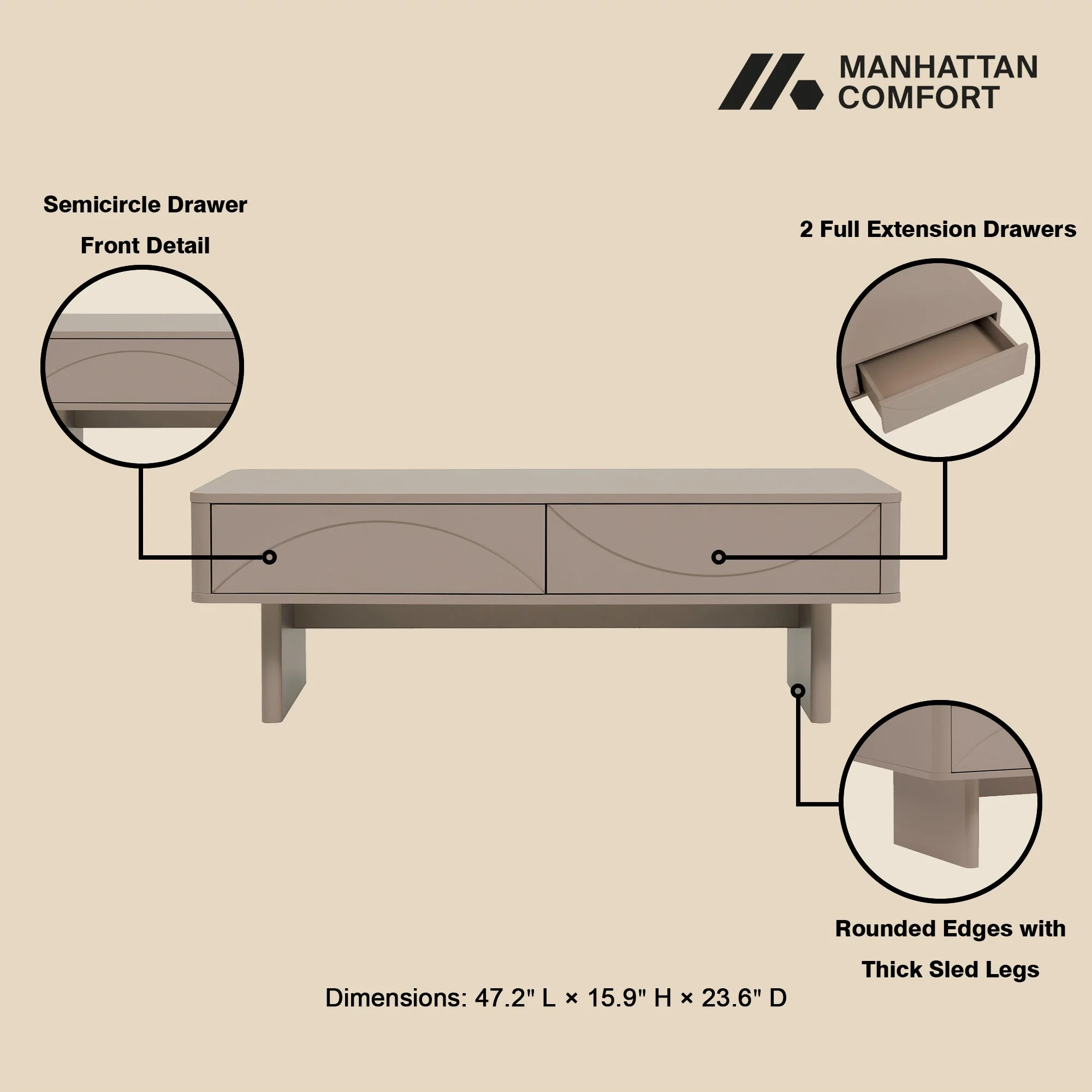 Ella 47.2" Coffee Table in Mocha - Image 4