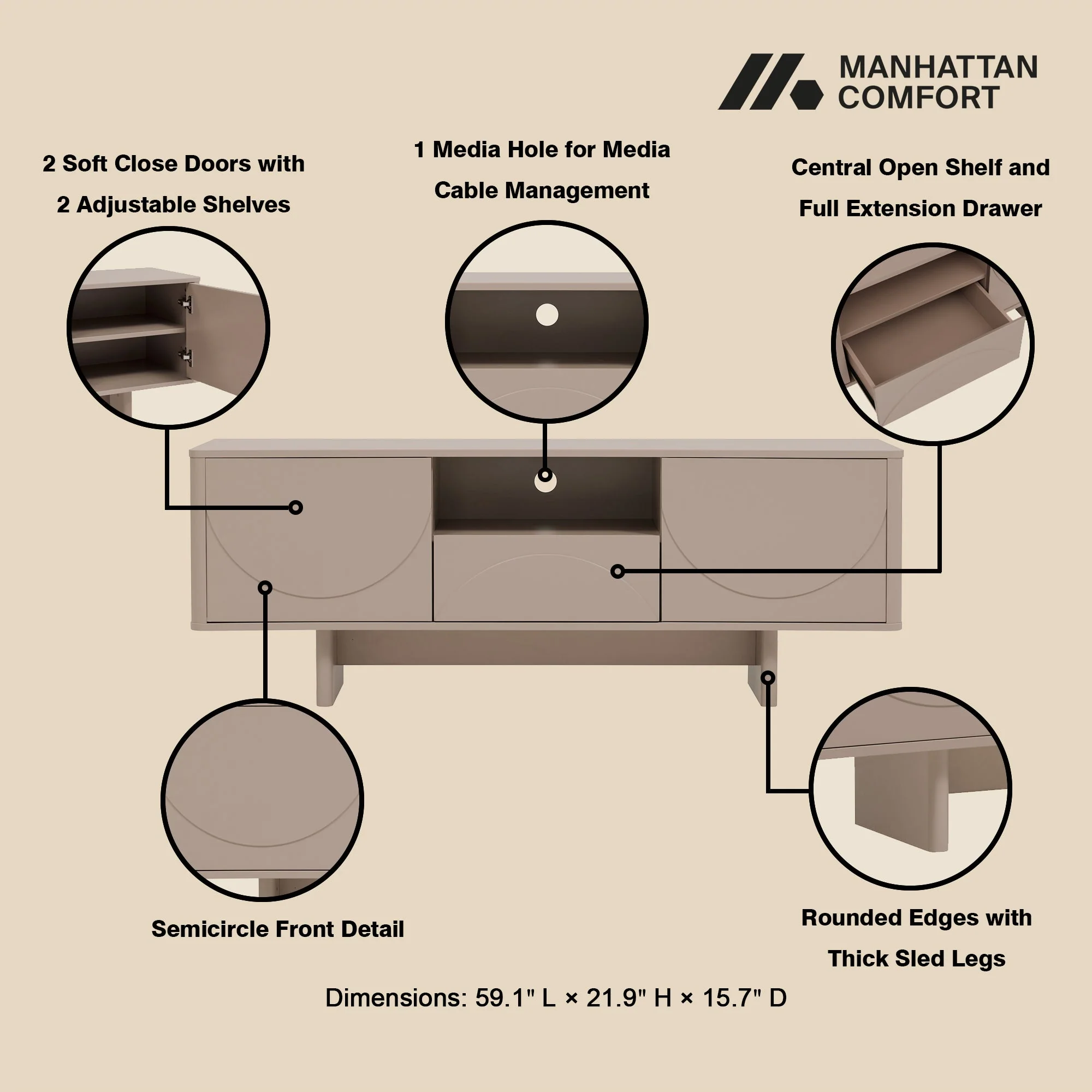 Ella 59" TV Stand in Mocha - Image 4
