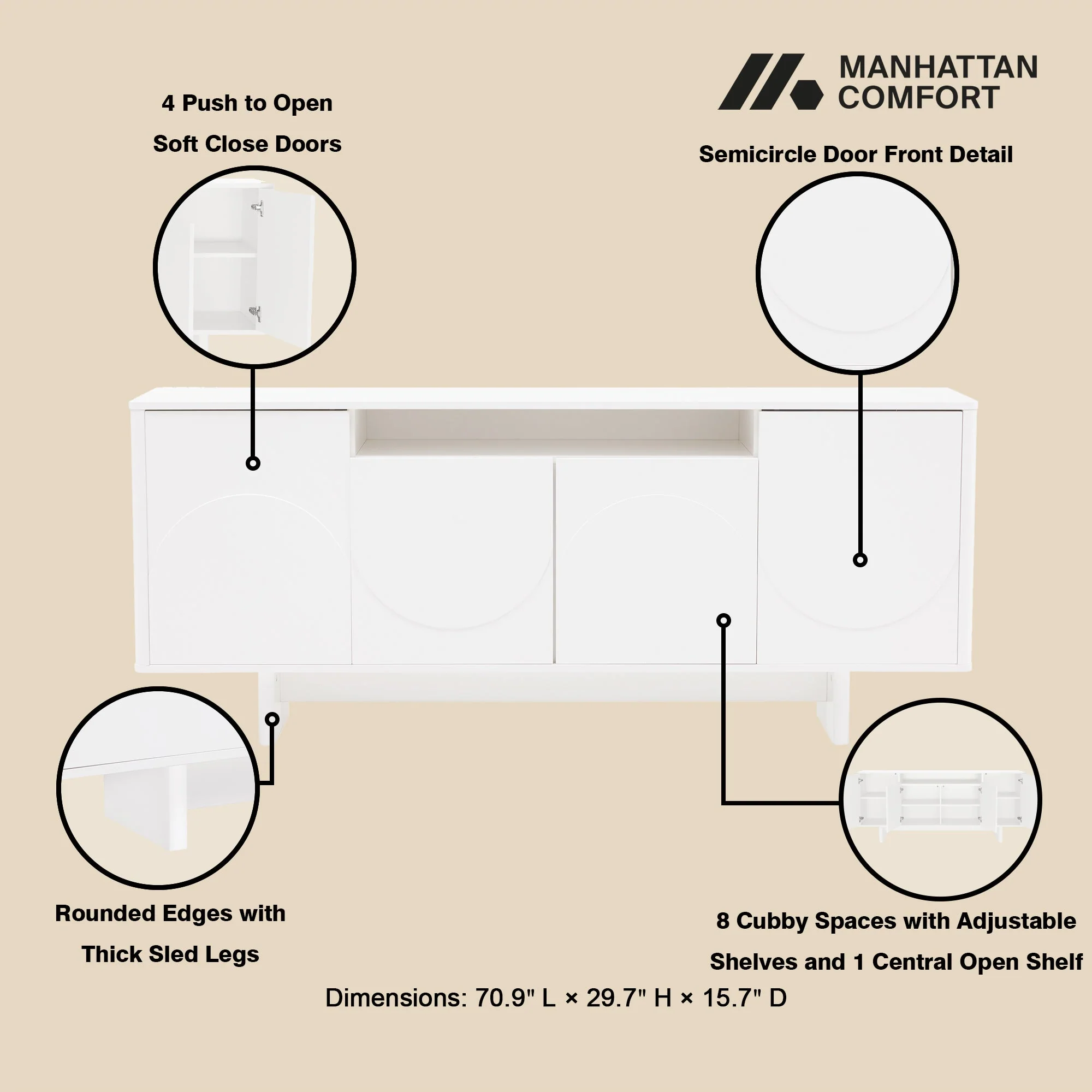 Ella 70.86" Sideboard in White - Image 4