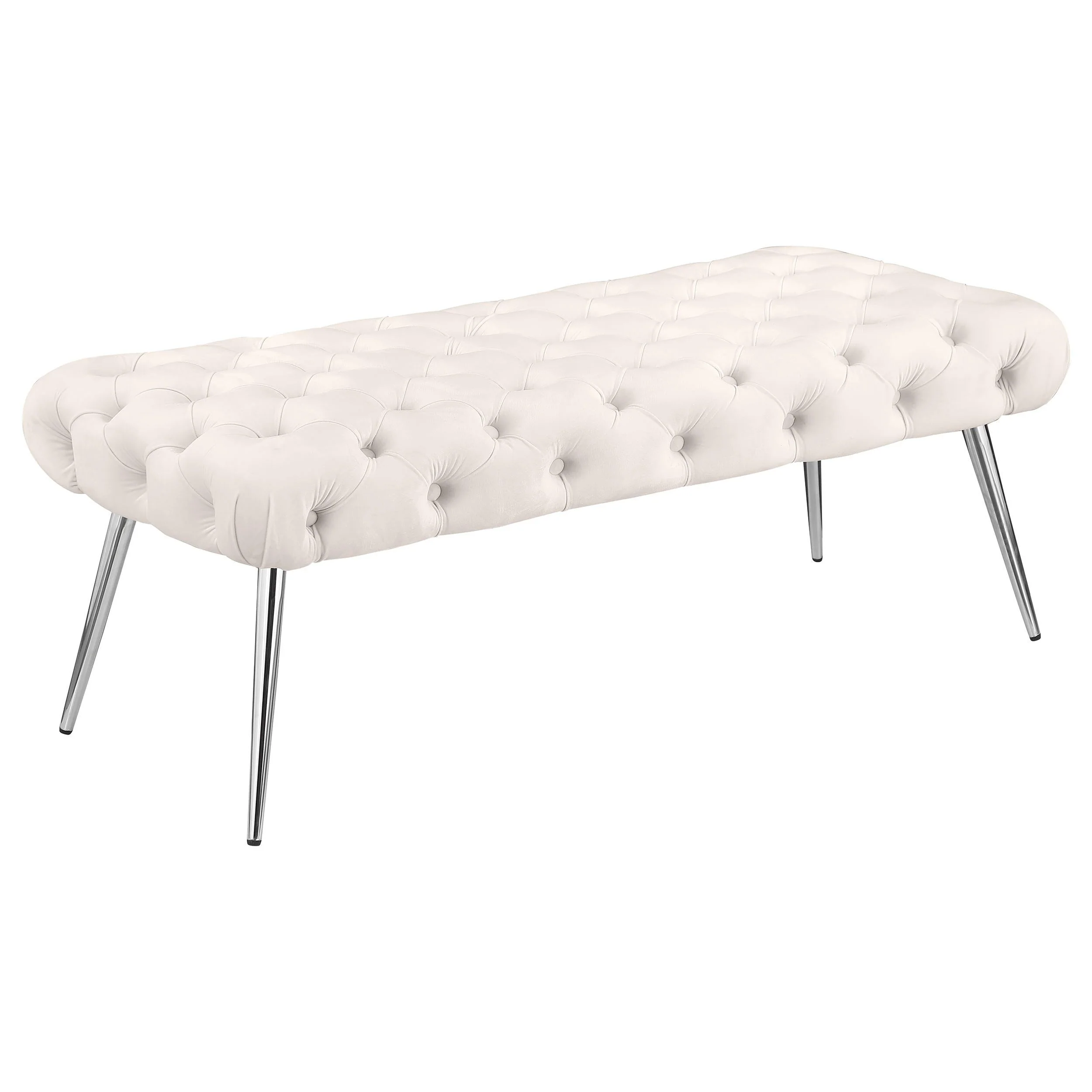 Ella Ivory Upholstered Tufted Bench Stainless Steel Legs - Image 2