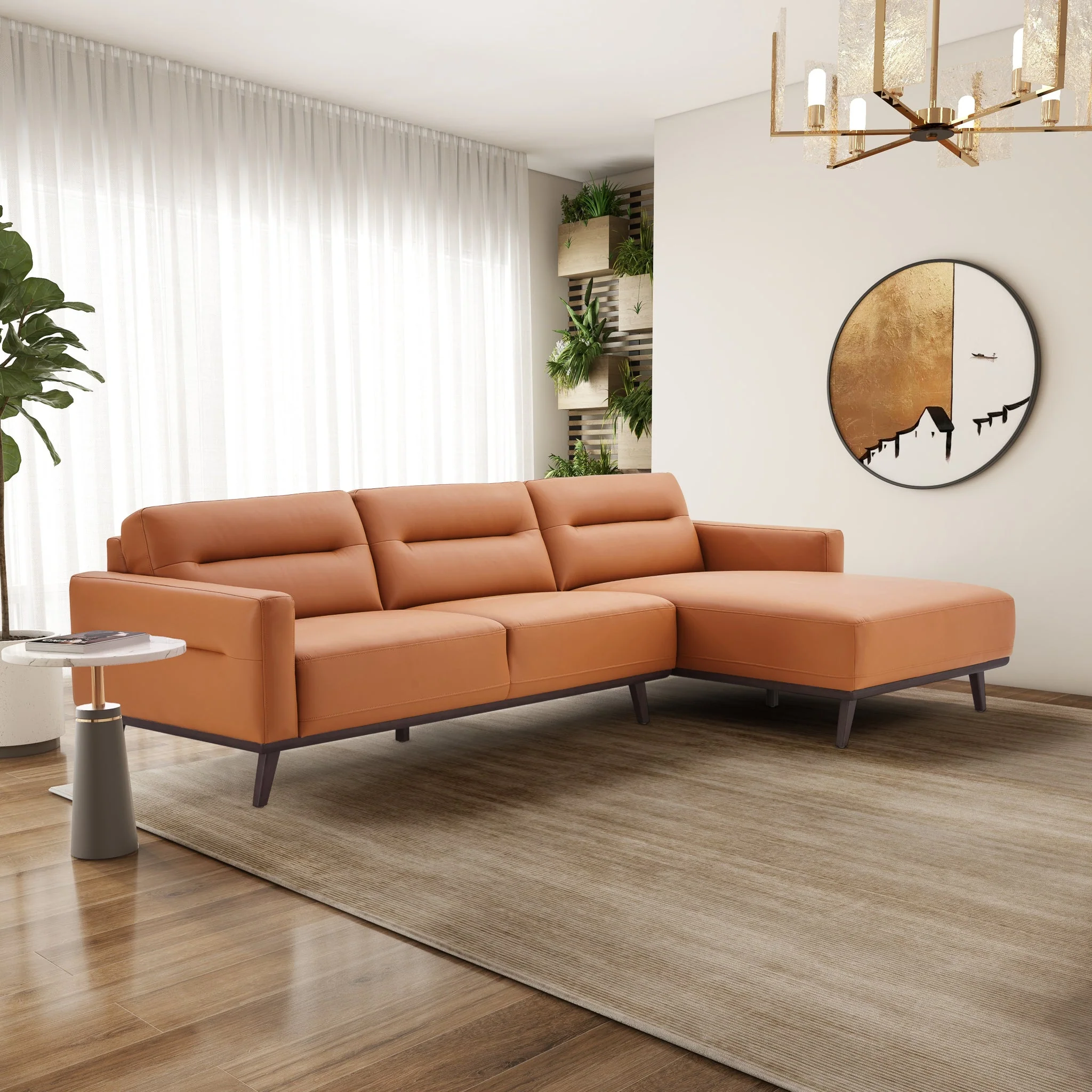 Ella L-Shaped Cognac PU Leather Right Sectional Couch - Image 4