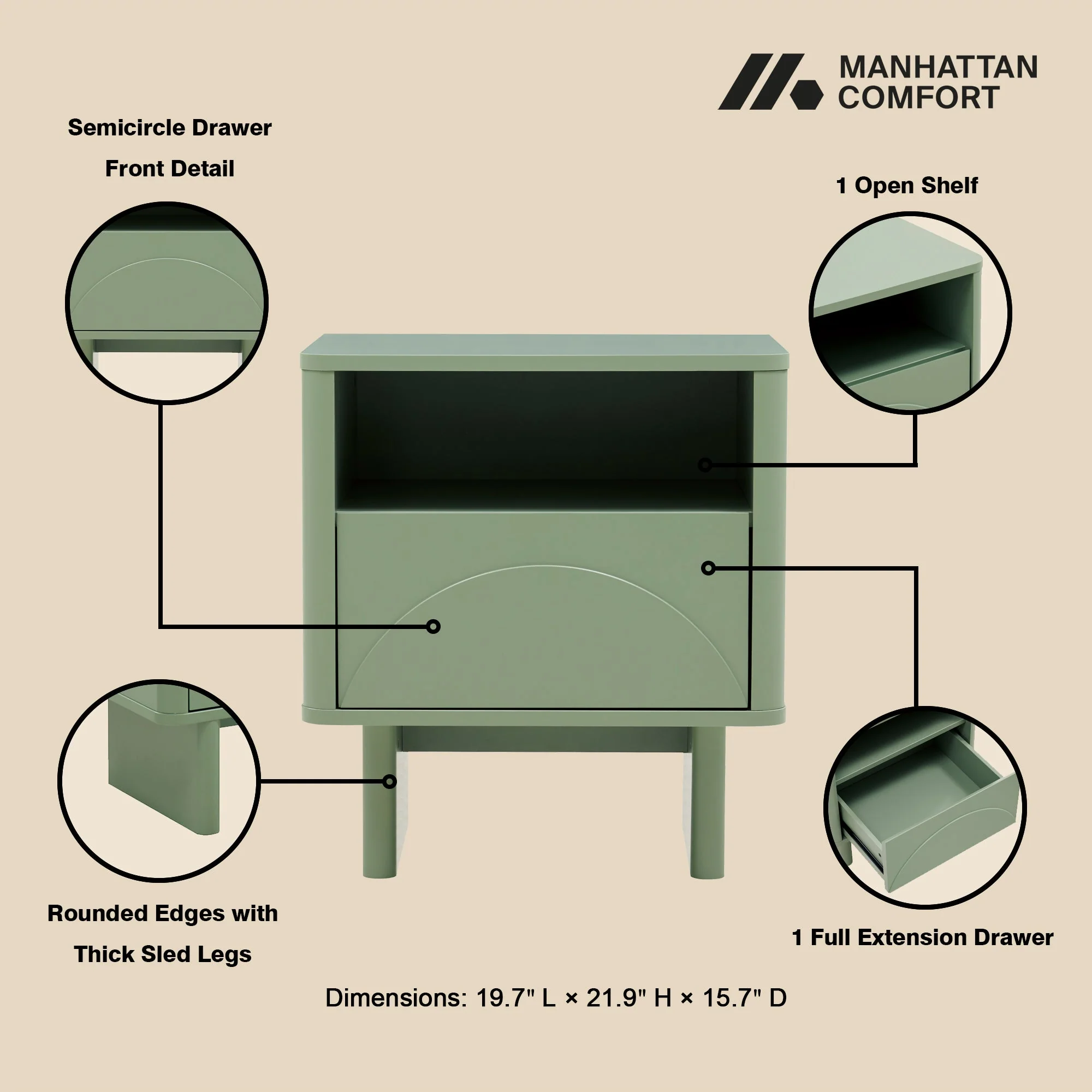 Ella Nightstand in Sage Green - Image 4