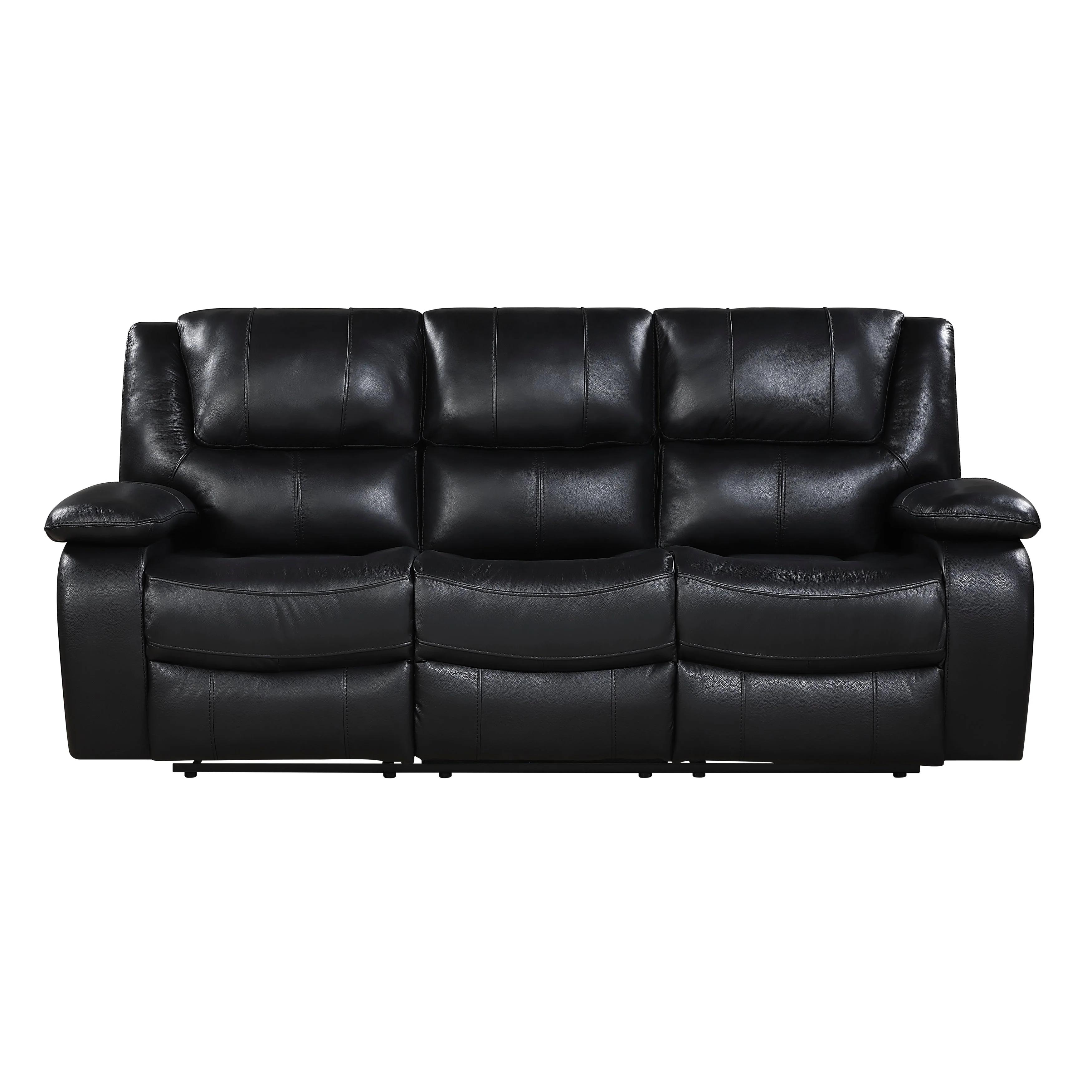 Ellicott Black Genuine Leather Double Reclining Living Room Set - Image 2