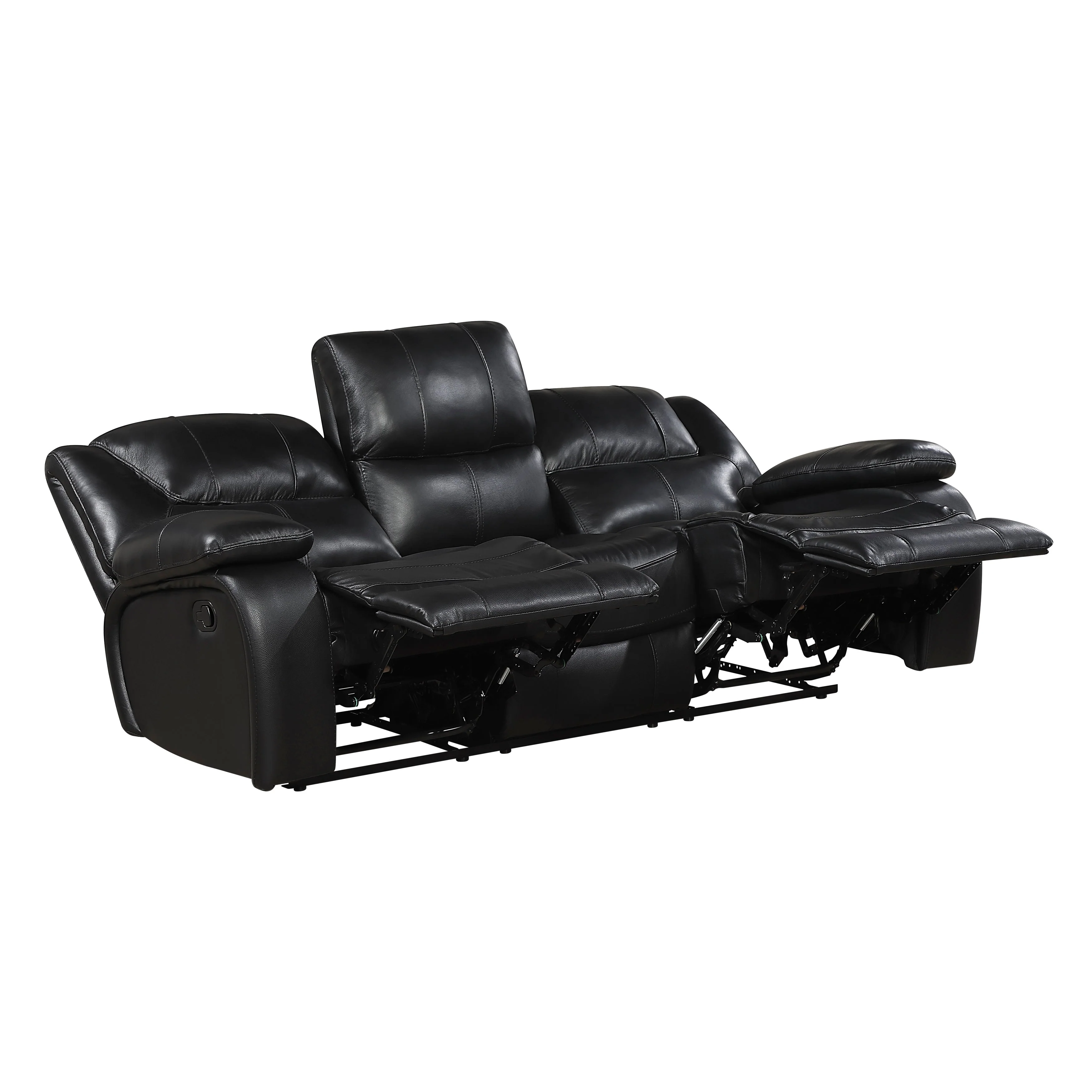 Ellicott Black Genuine Leather Double Reclining Living Room Set - Image 5