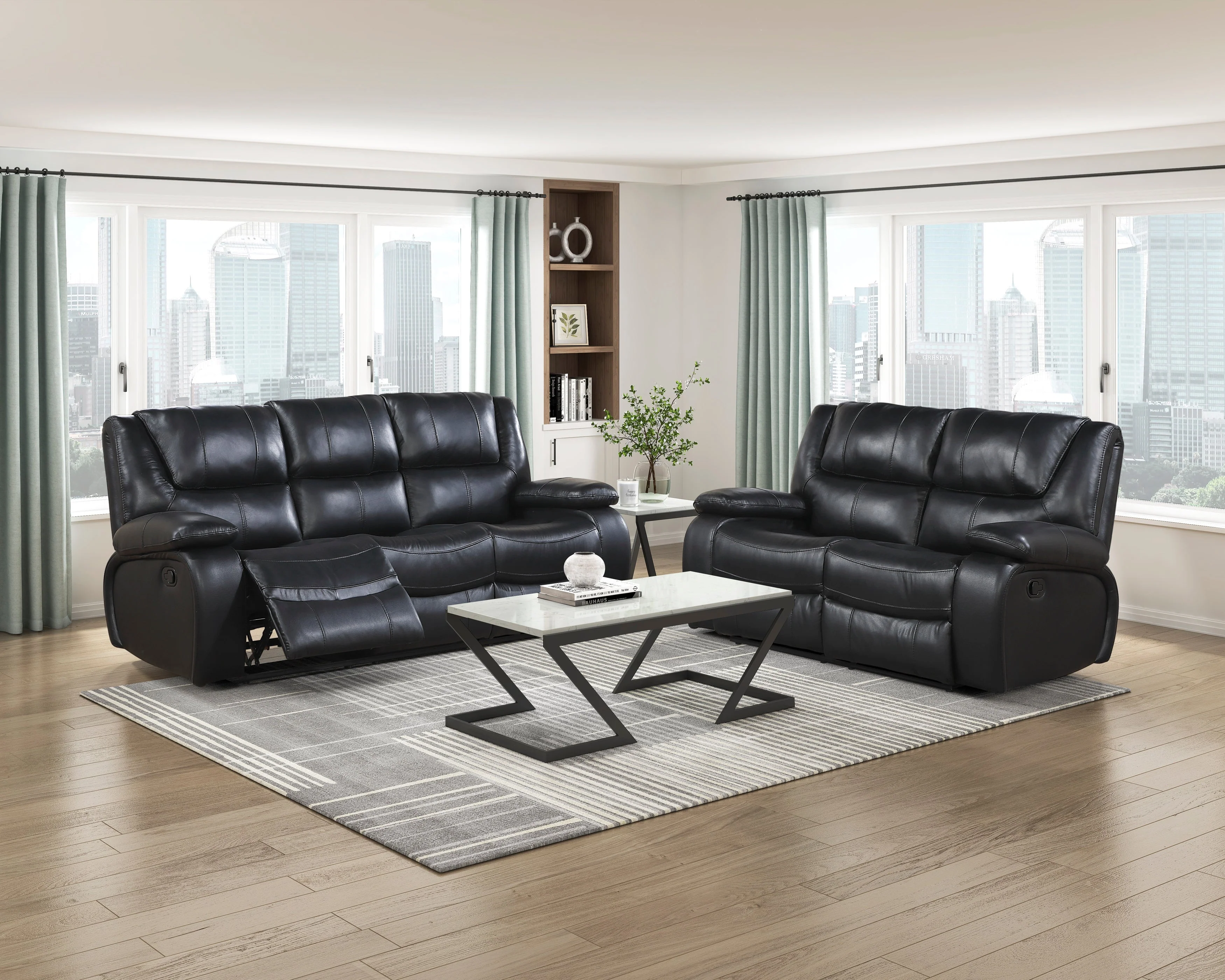 Ellicott Black Genuine Leather Double Reclining Sofa - Image 7