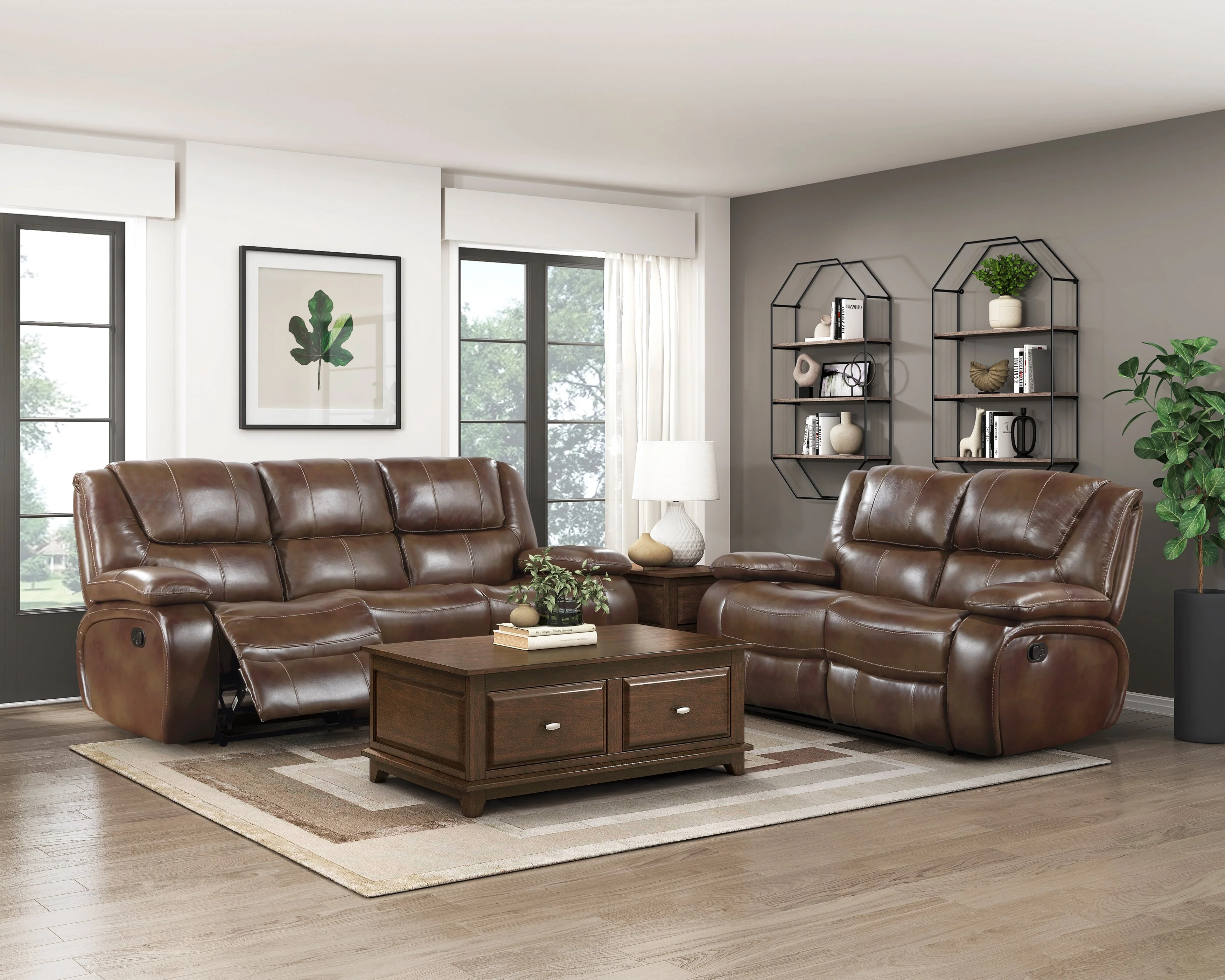 Ellicott Brown Leather Double Reclining Sofa - Image 3