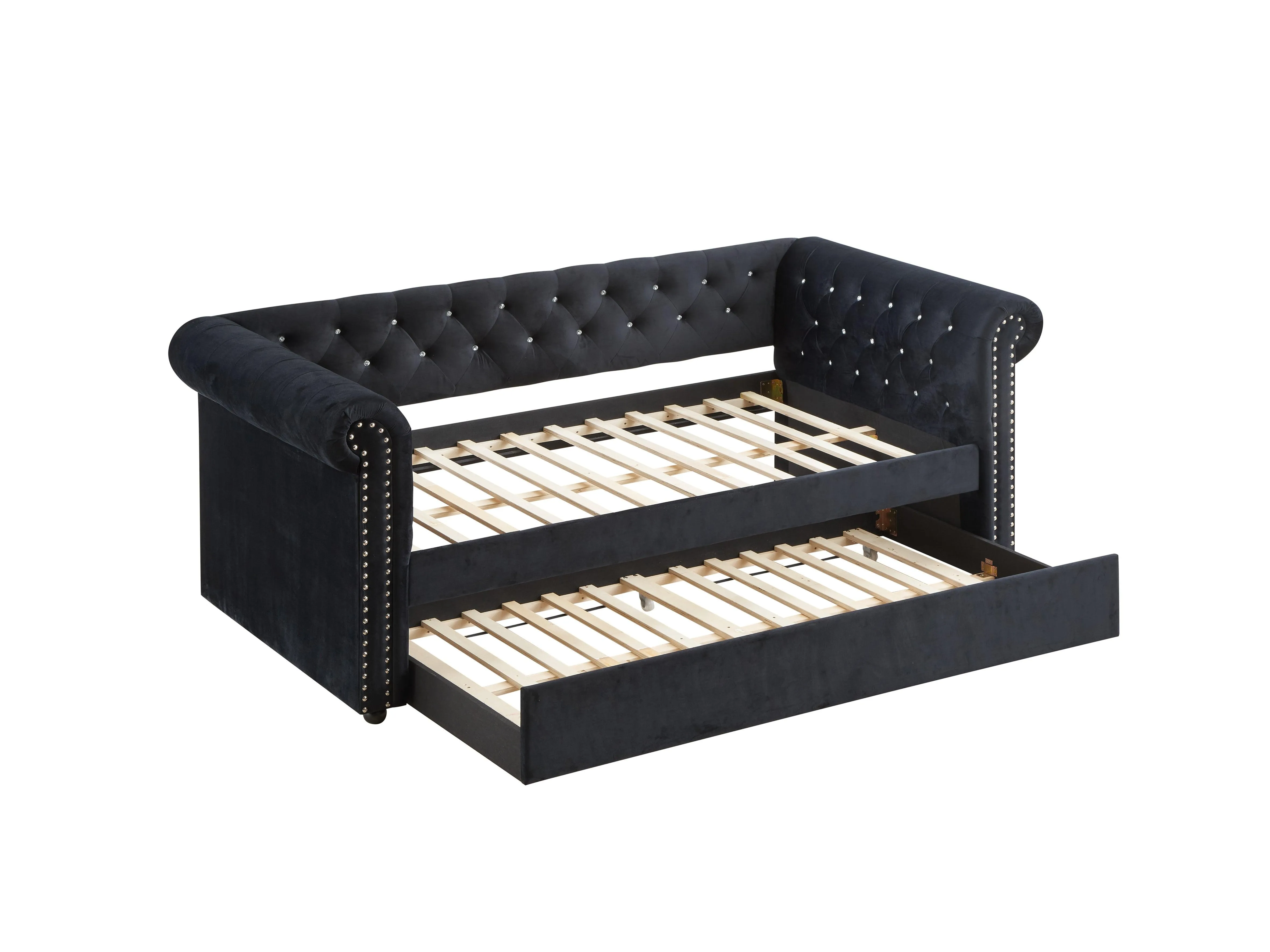 Ellie Black Velvet Twin Daybed with Trundle - Image 3