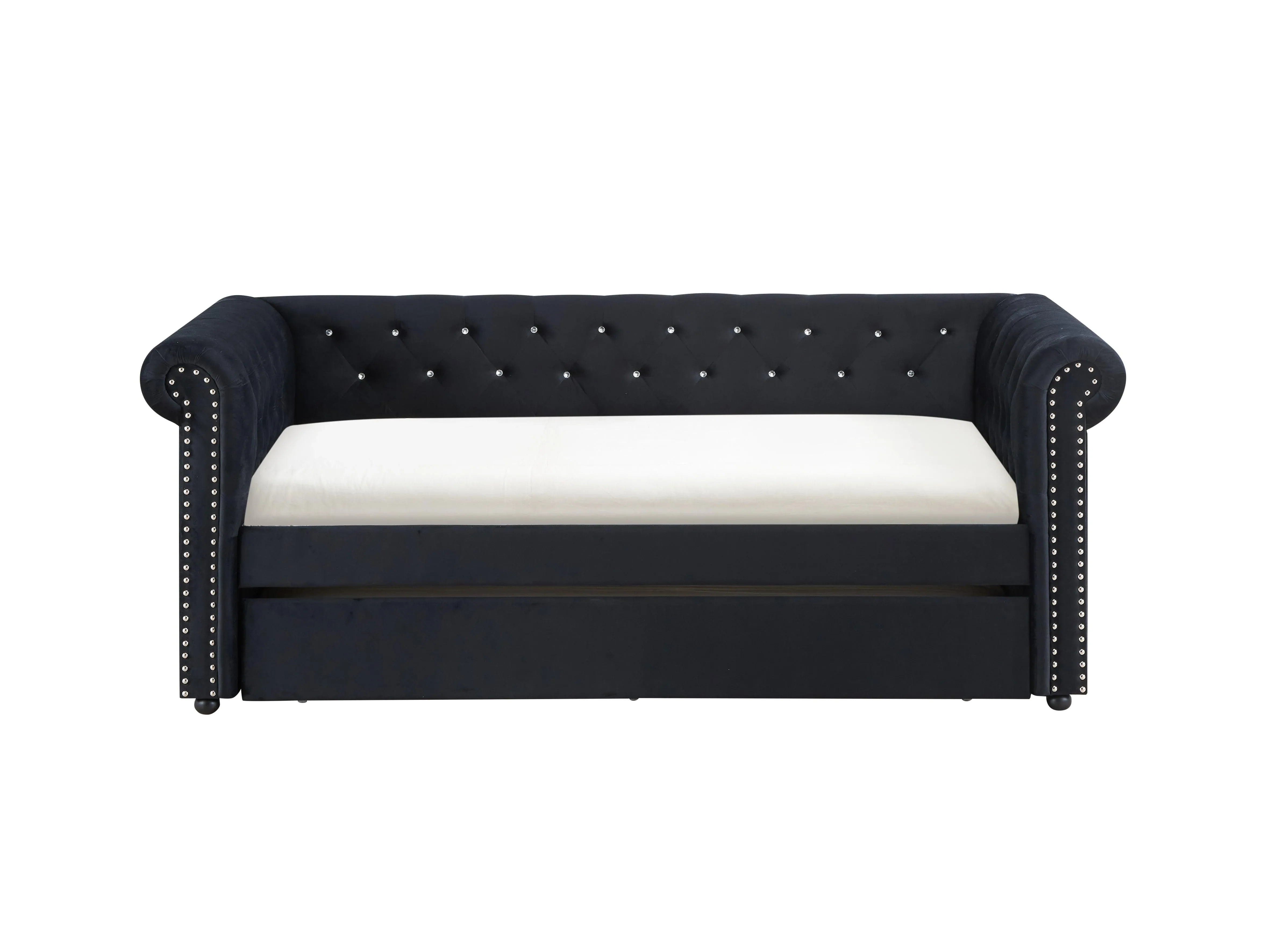 Ellie Black Velvet Twin Daybed with Trundle - Image 4