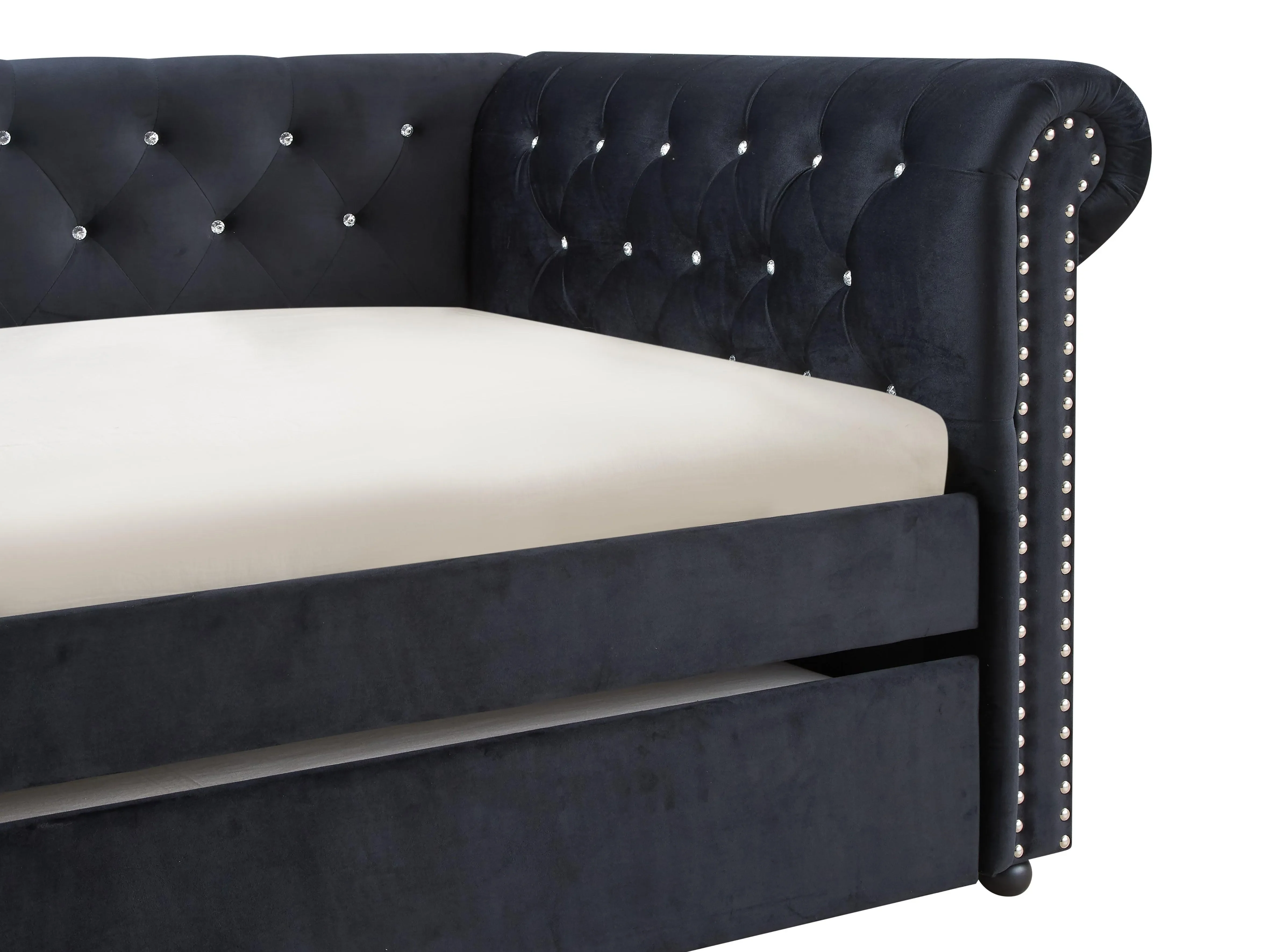 Ellie Black Velvet Twin Daybed with Trundle - Image 5