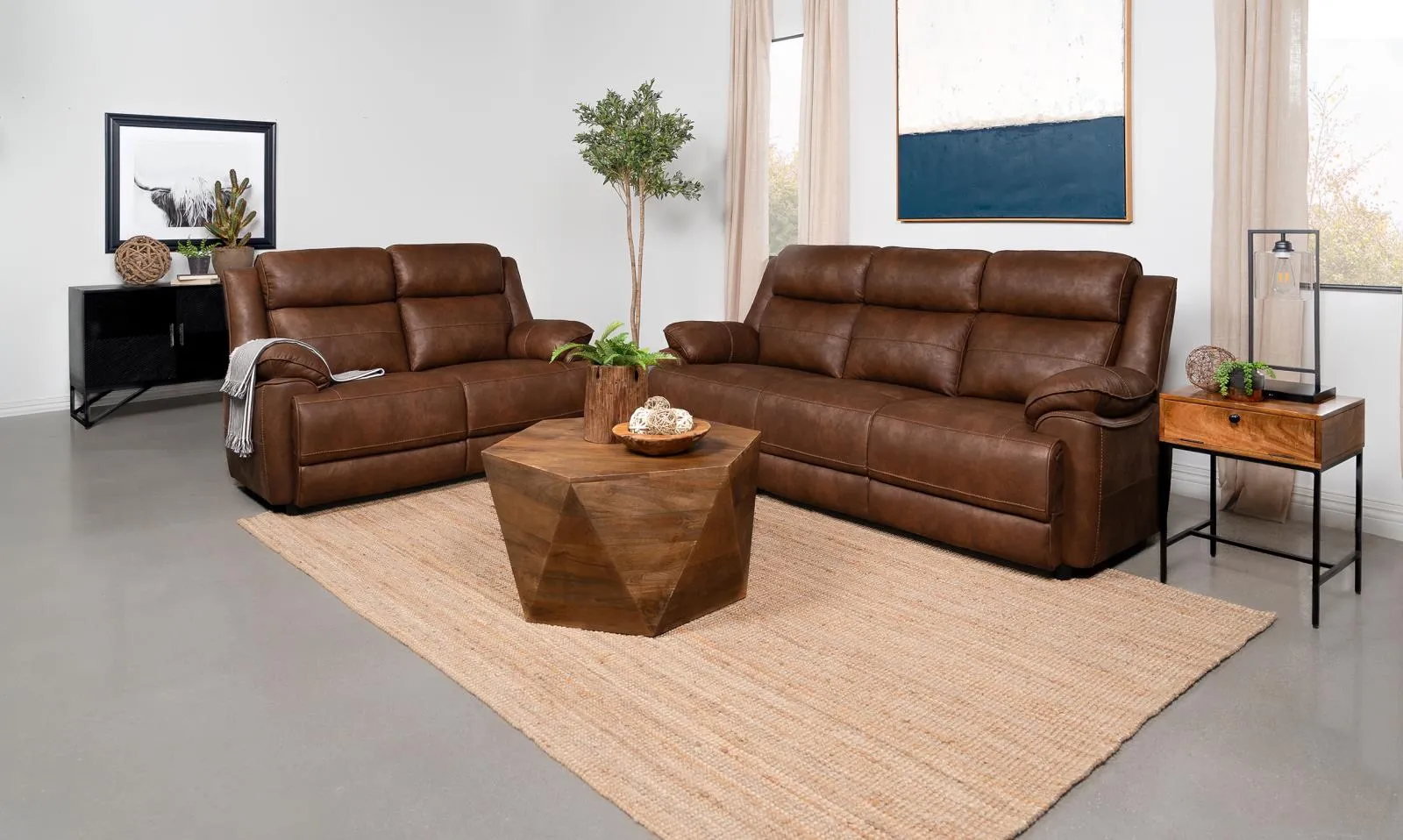 Ellington Dark Brown Upholstered Padded Living Room Set - Image 2