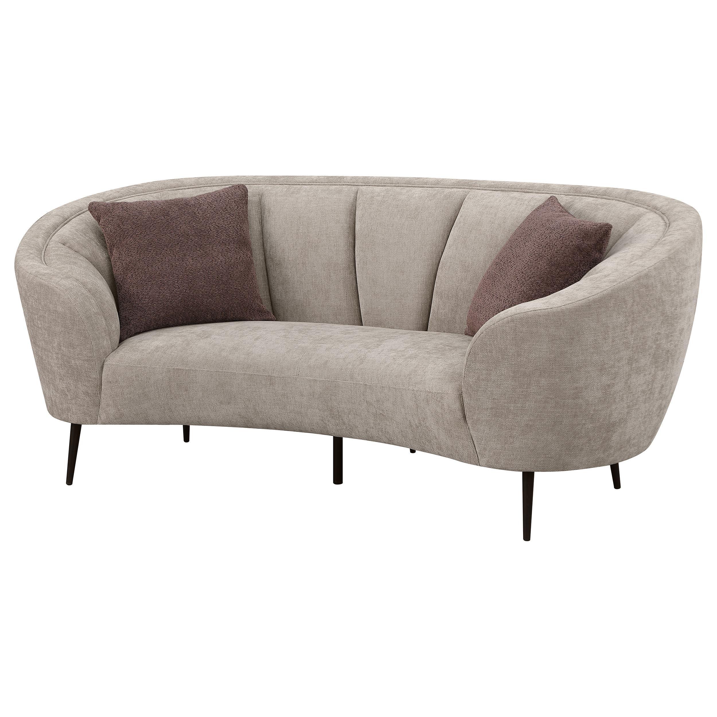 Ellorie Beige Upholstered Channel Back Curved Loveseat - Image 3