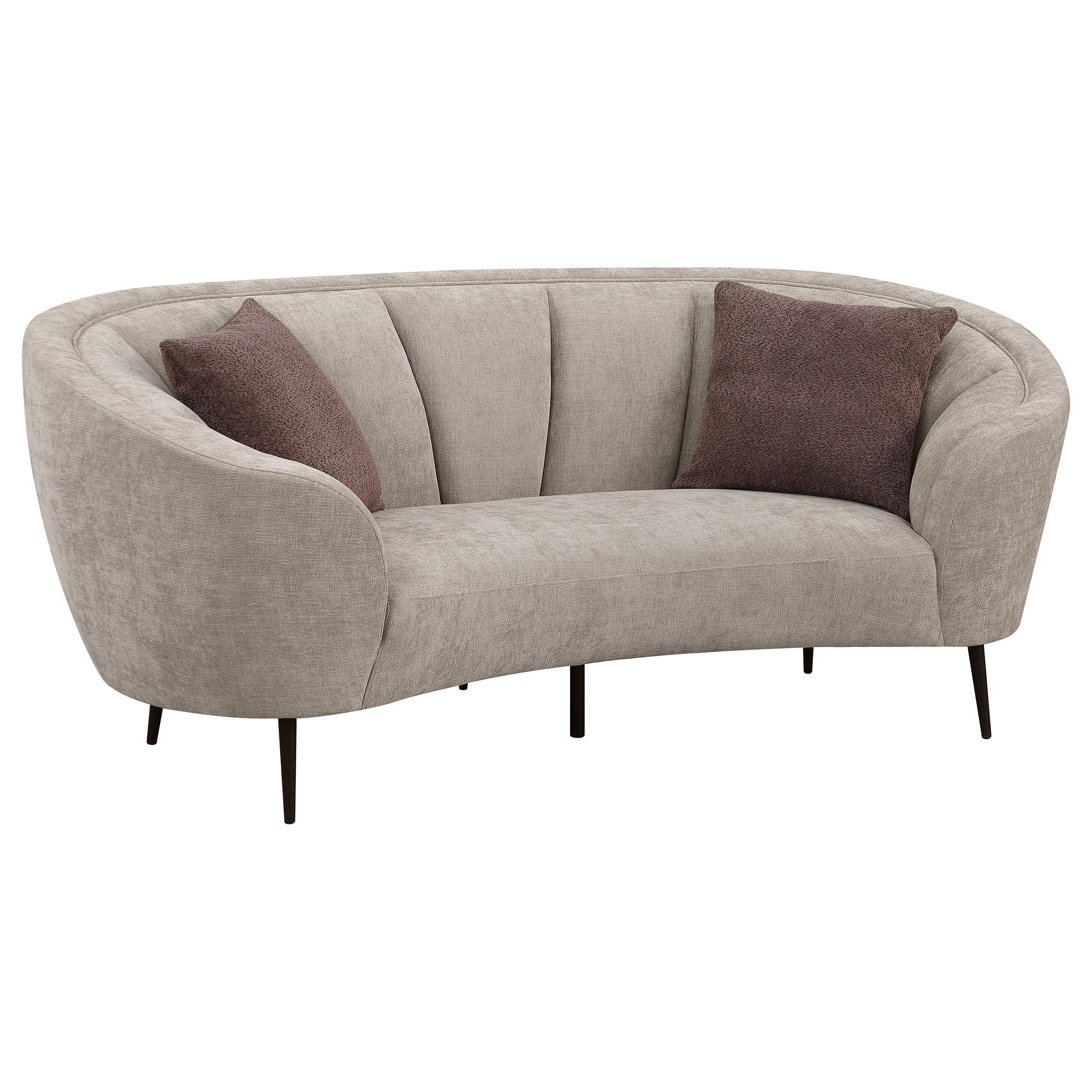 Ellorie Beige Upholstered Channel Back Curved Loveseat - Image 4
